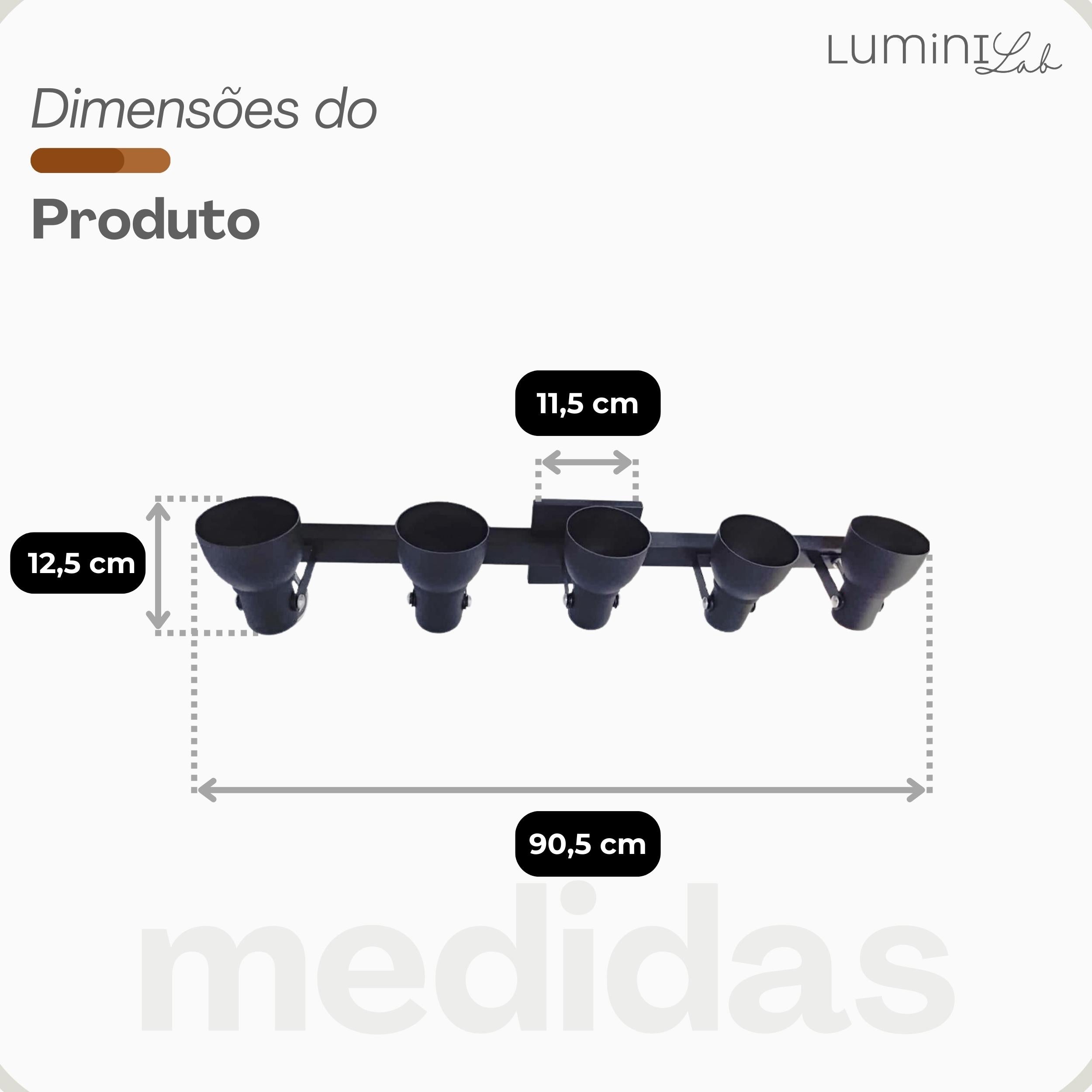Spot Trilho Popular Aluminio Teto 5 Luzes E27 Bivolt Lumini Lab