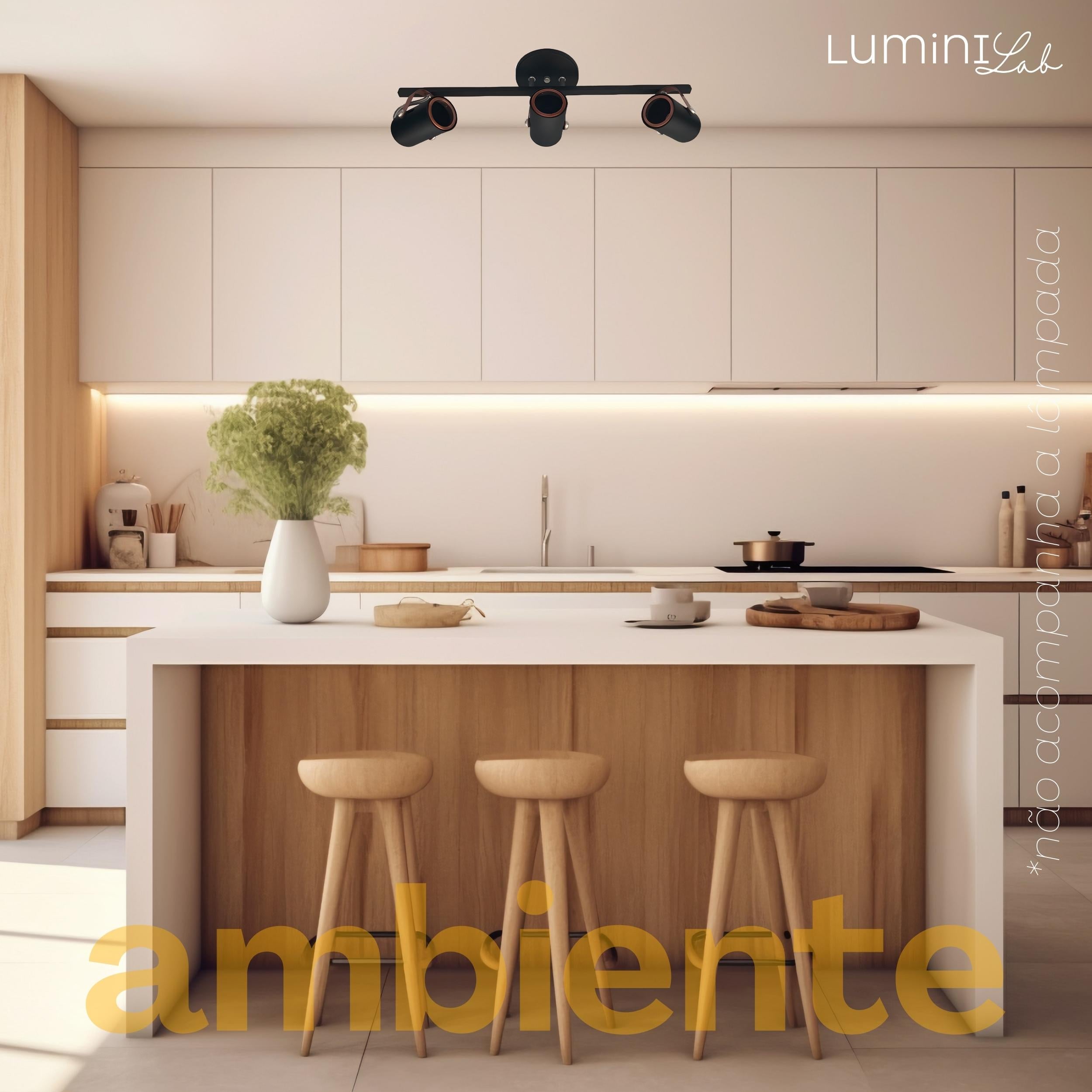 Spot Trilho Moderno Aluminio Teto GU10 3 Luzes Lumini Lab