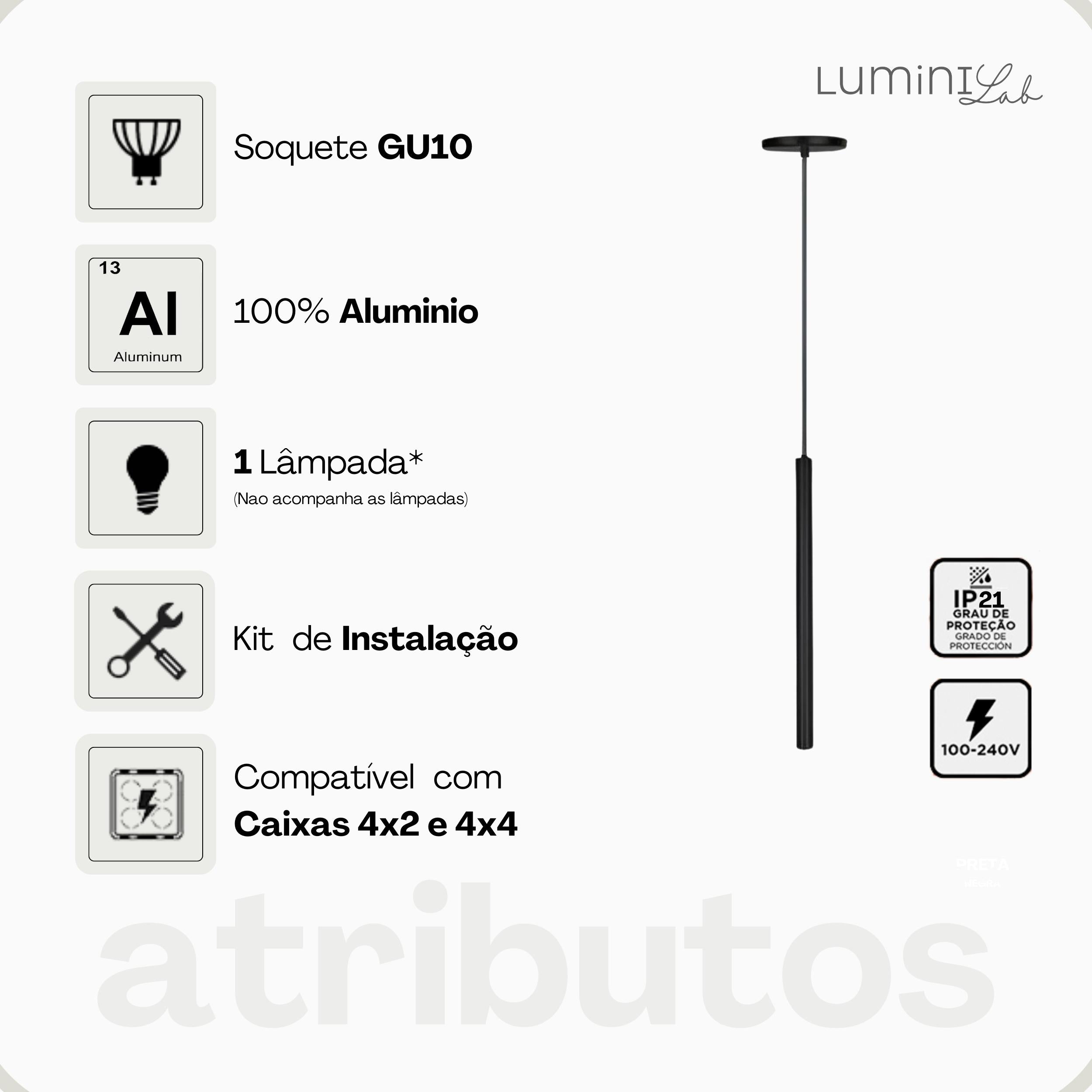 Pendente Siena 40 Aluminio Teto GU10 1 Luz Lumini Lab