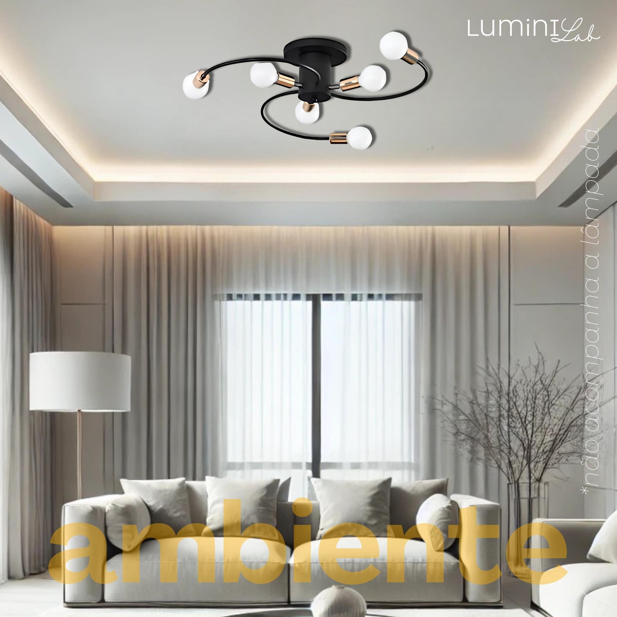 Plafon Esmeralda Aluminio Teto E27 6 Luzes Lumini Lab
