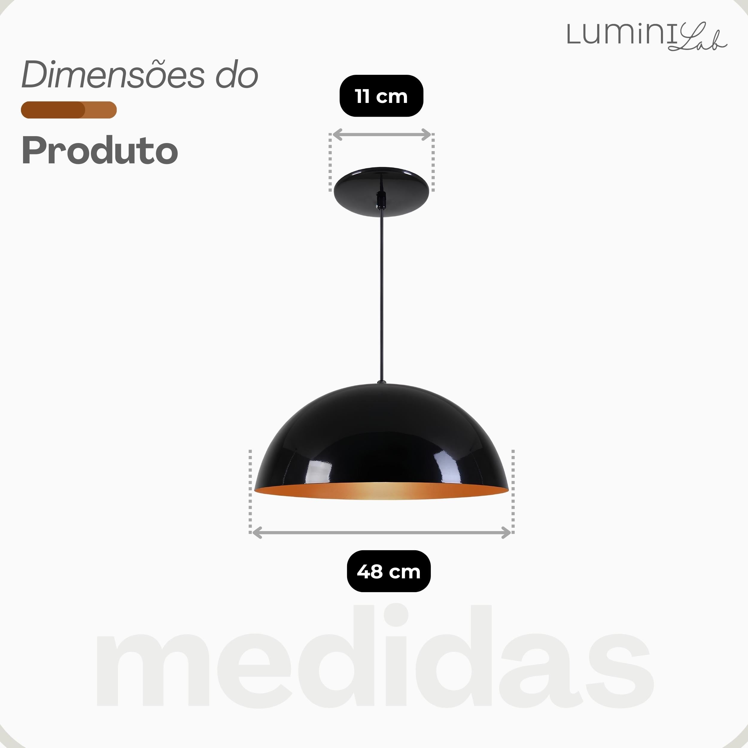 Pendente Meia Lua 48 cm Aluminio Teto E27 1 Luz Lumini Lab