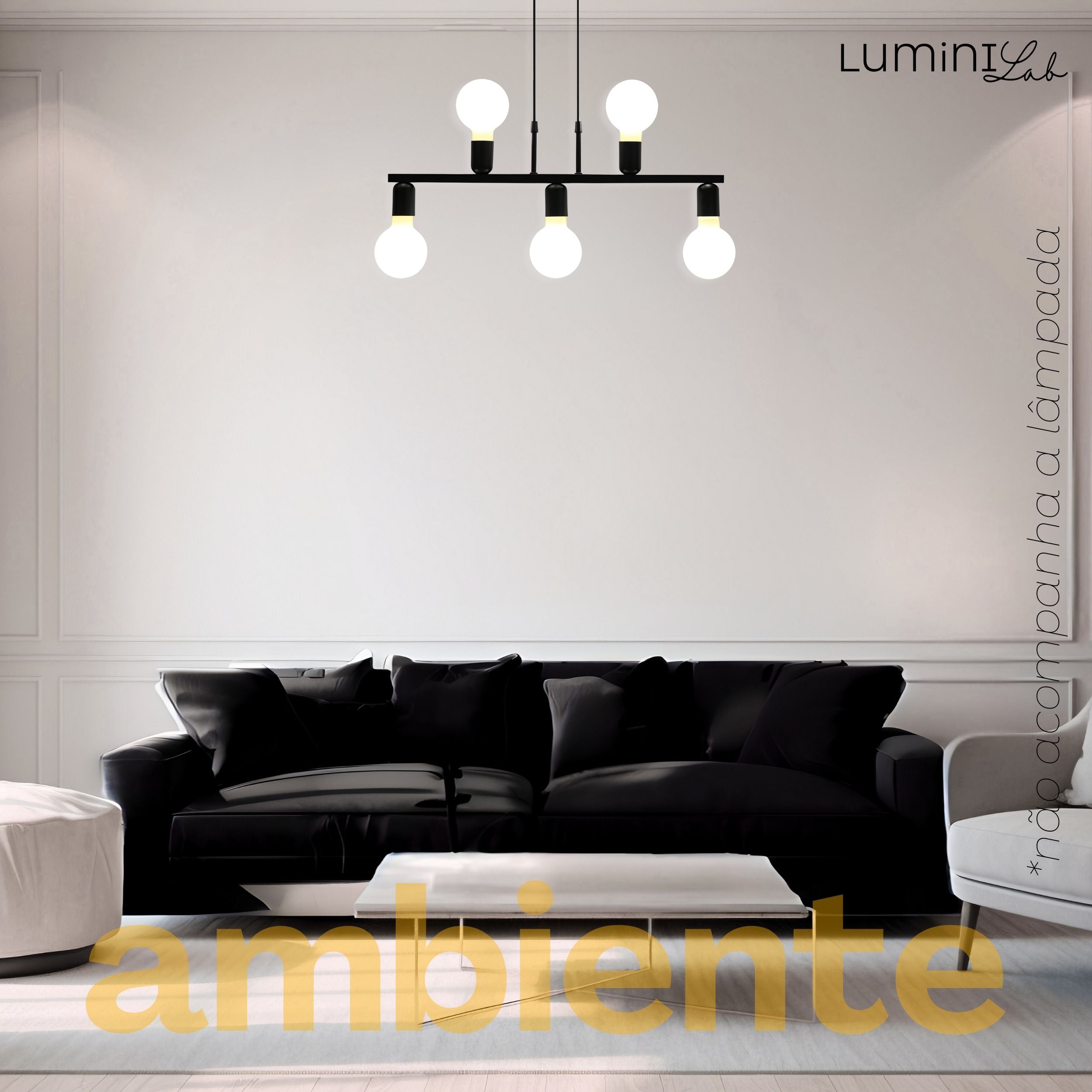 Pendente Tugson Aluminio Teto Cabo 1 metro 5 Luzes E27 Bivolt Lumini Lab