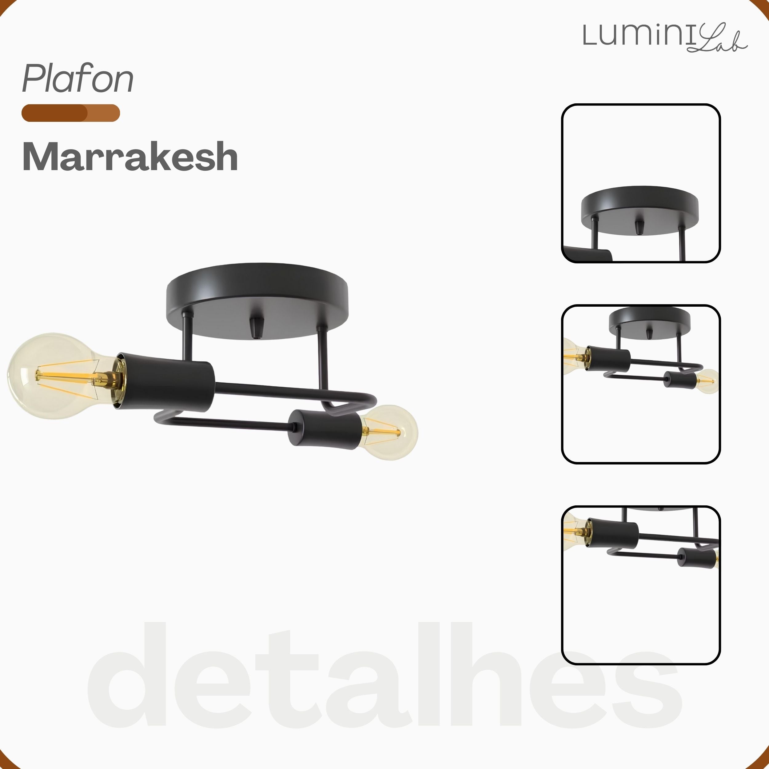 Plafon Marrakesh Aluminio Teto 2 Luzes E27 Bivolt Lumini Lab