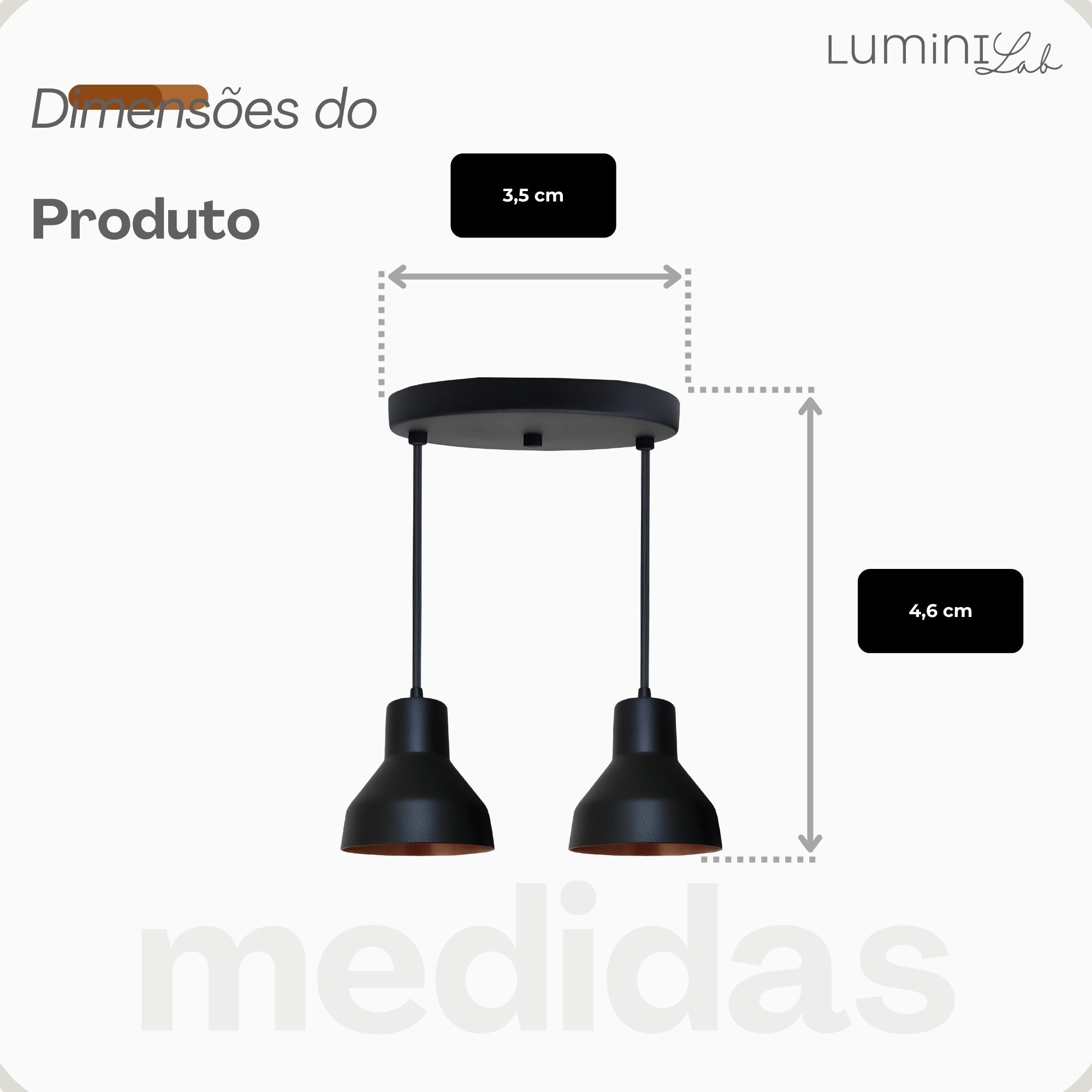 Pendente Sino Aluminio Teto E27 2 Luzes Lumini Lab