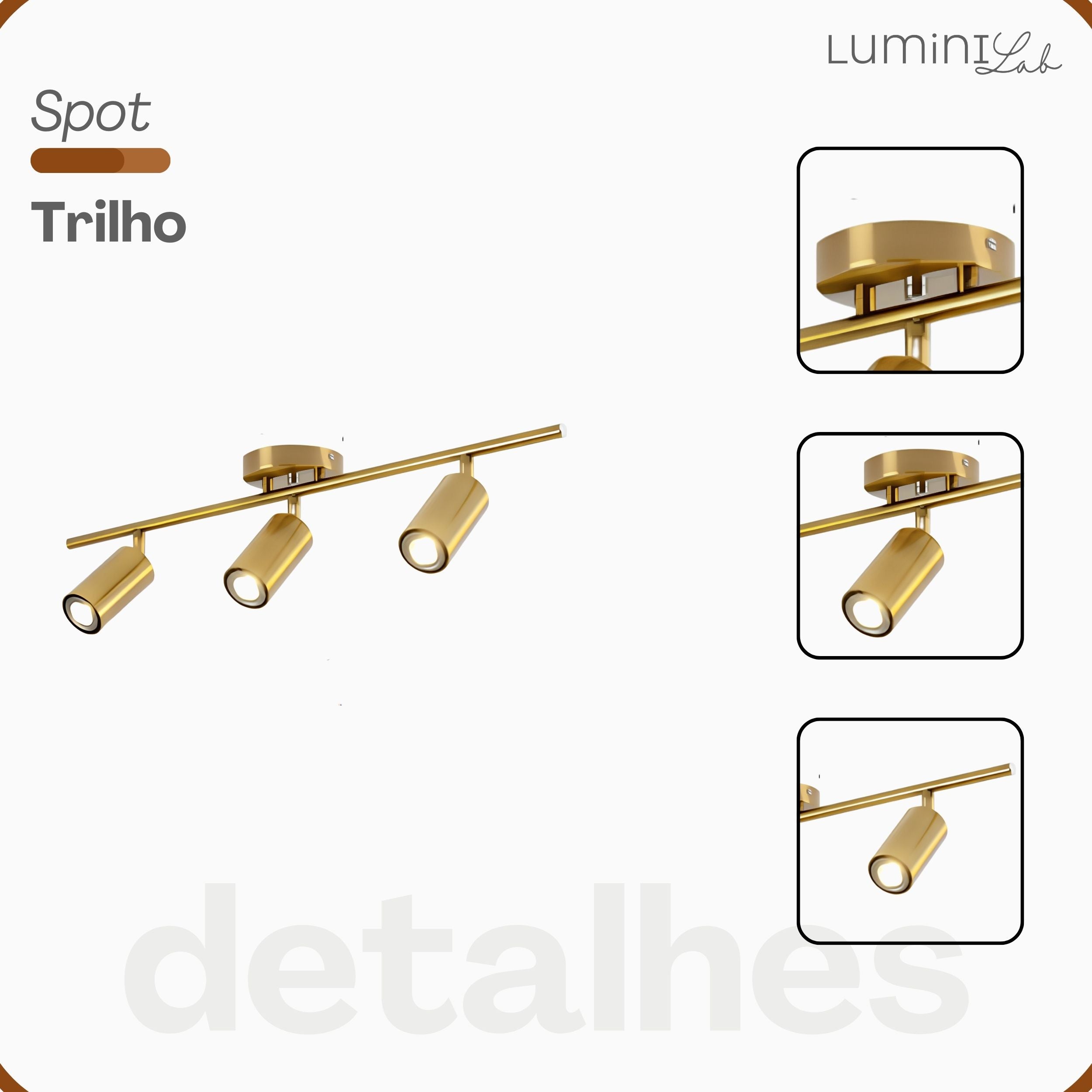 Spot Trilho Industrial Aluminio Teto 3 Luzes GU10 Bivolt Lumini Lab
