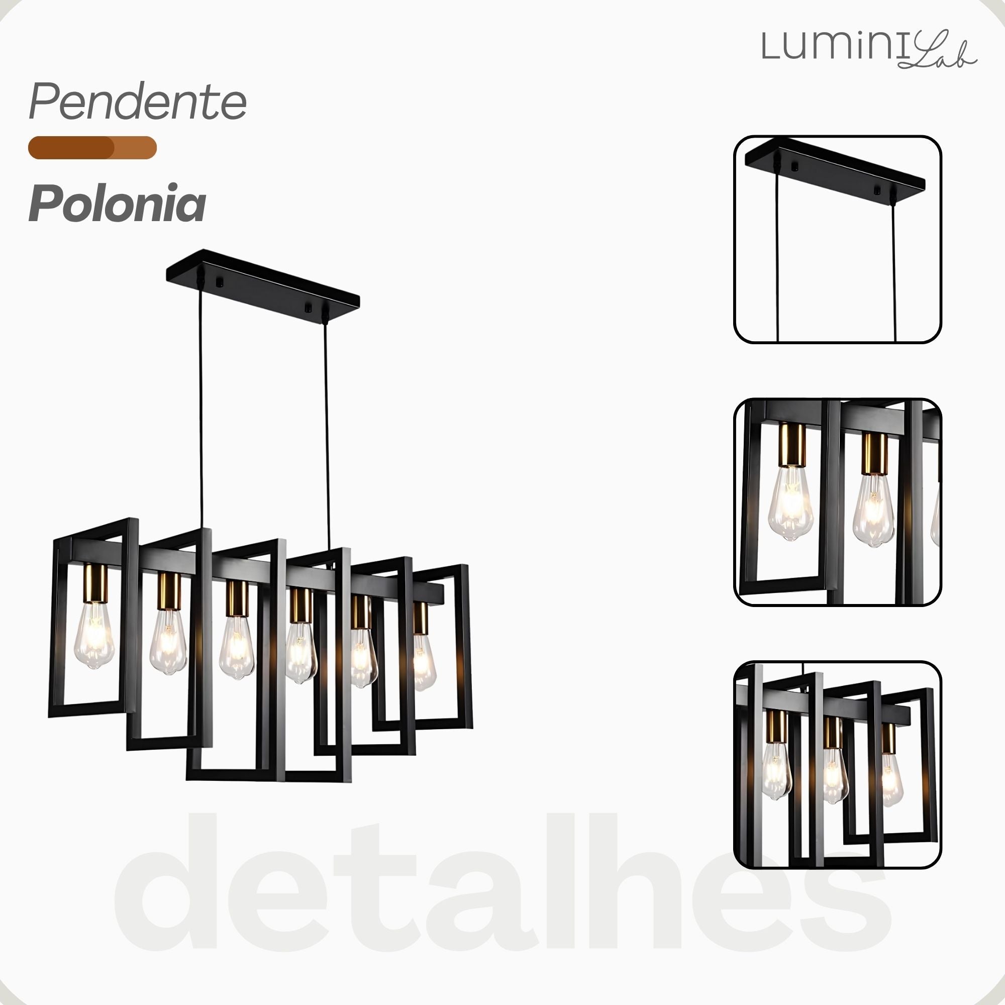 Pendente Polônia Aluminio 6 Luzes E27 Bivolt Lumini Lab