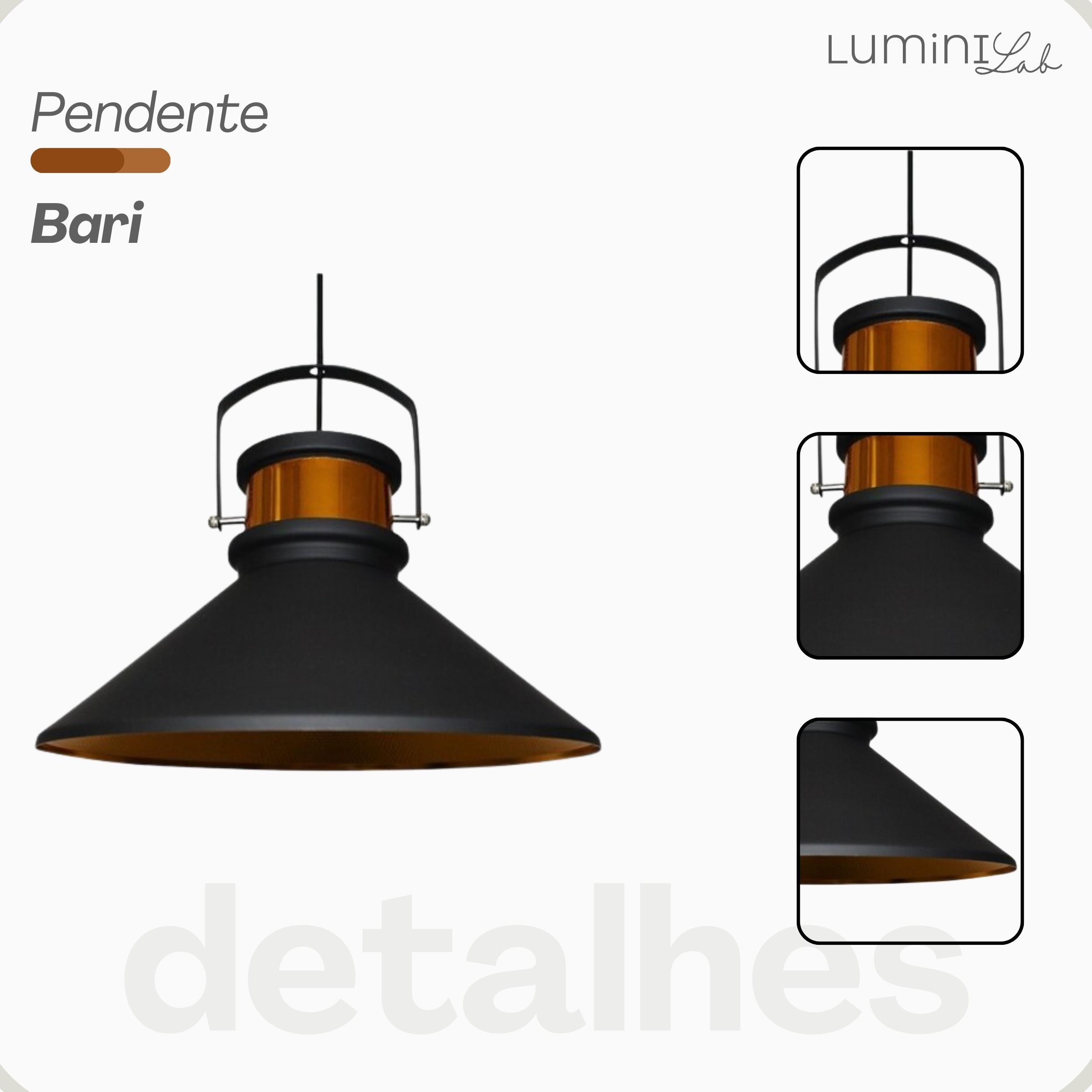Pendente Bari Aluminio Teto E27 1 Luz Lumini Lab