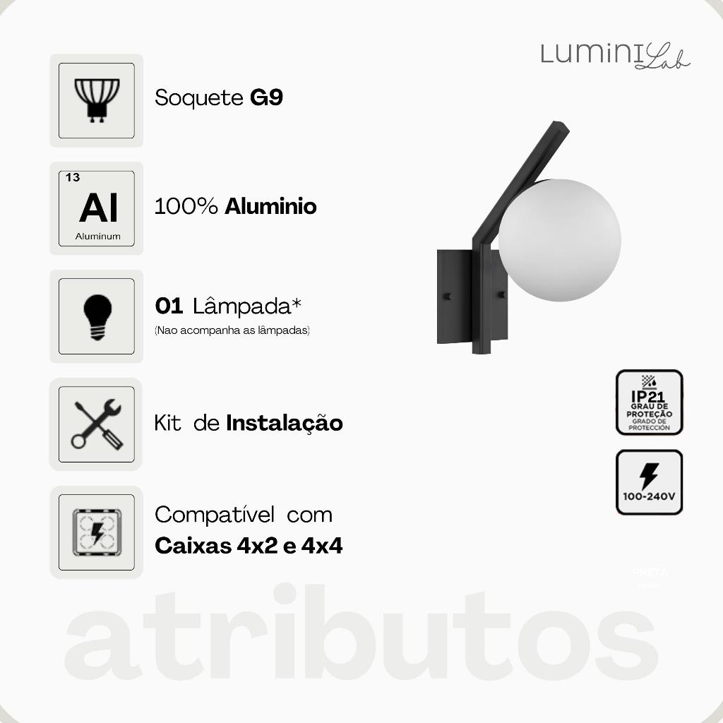 Arandela Roar Aluminio Parede 1 Luz G9 D12 Bivolt Lumini Lab