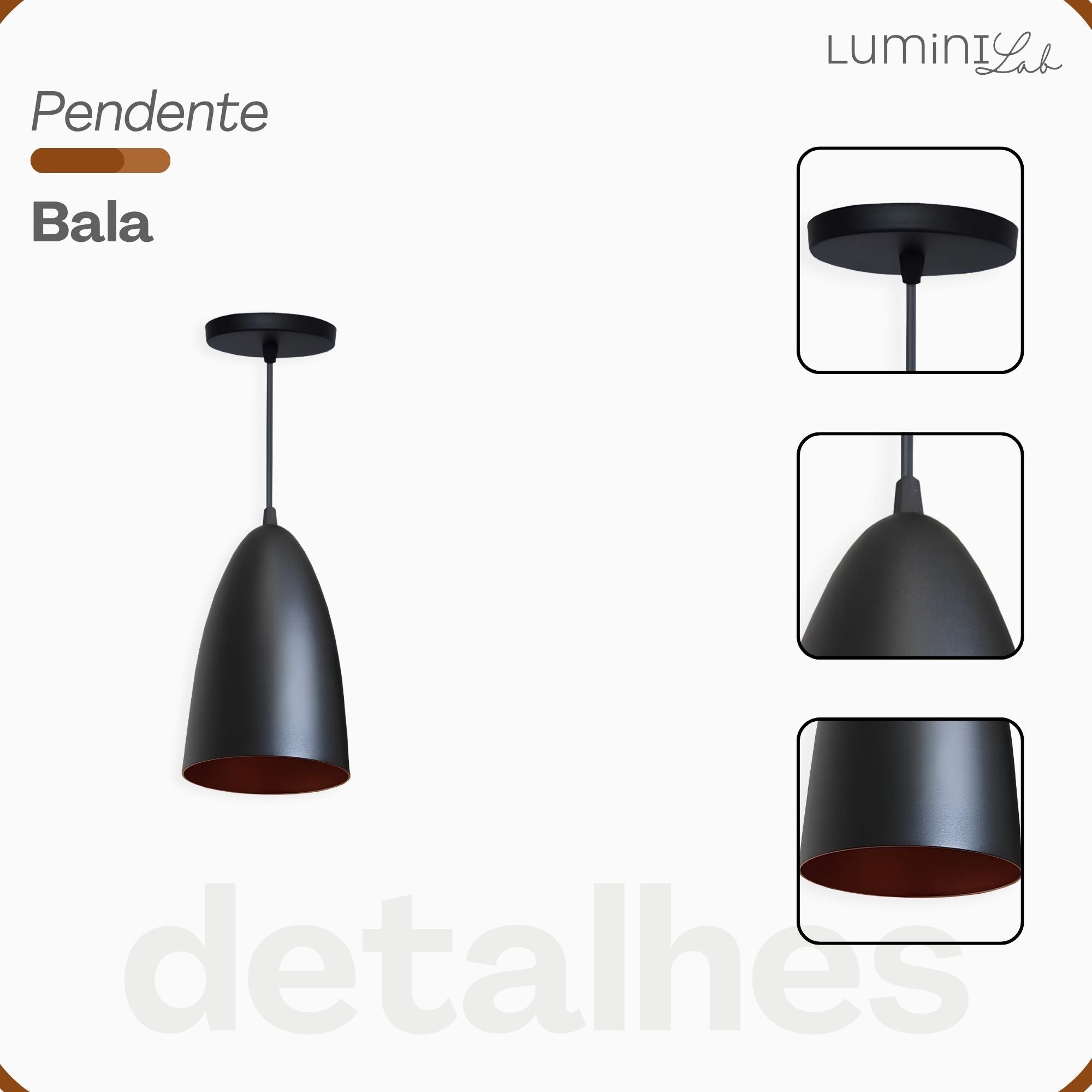 Pendente Bala Aluminio Teto E27 1 Luz Lumini Lab