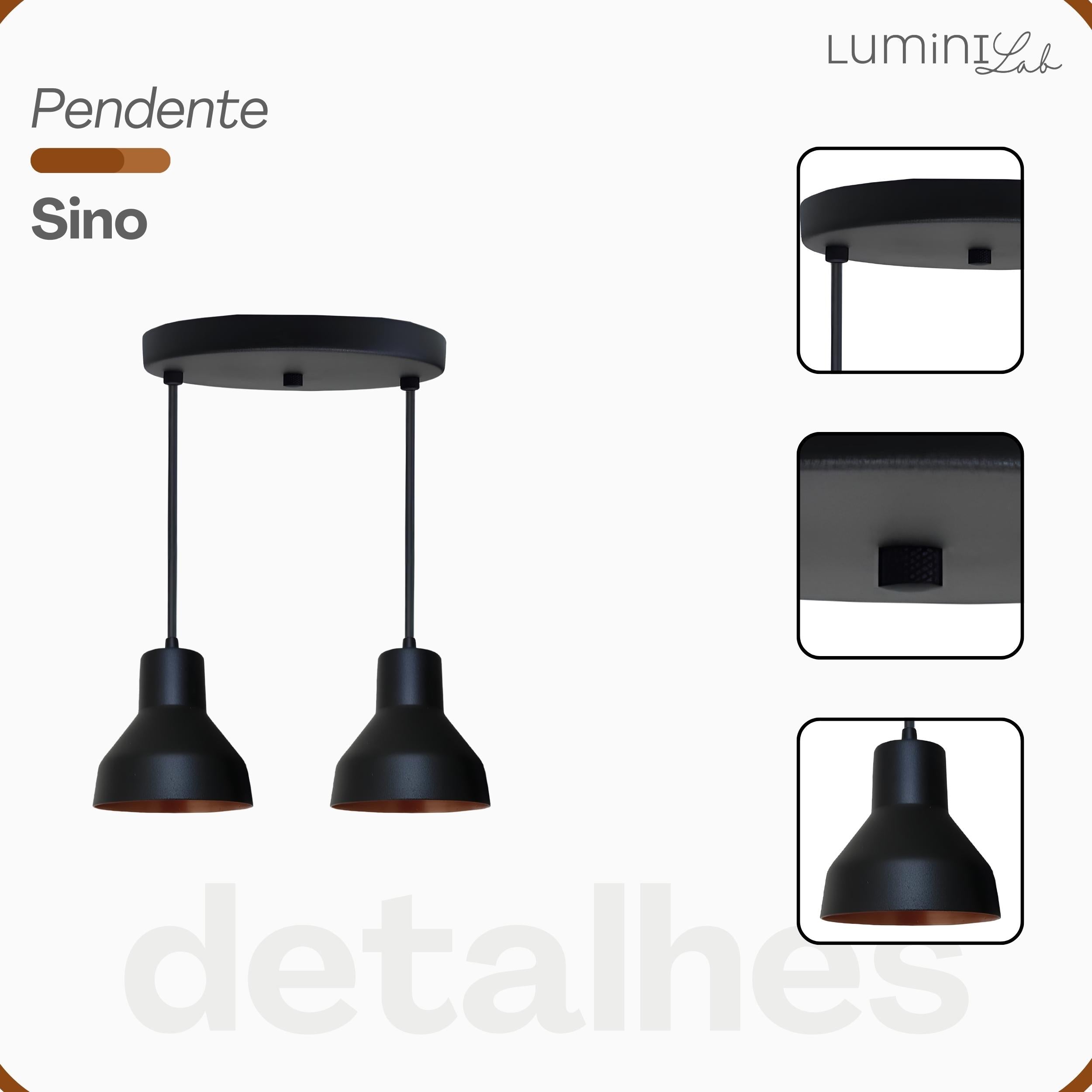 Pendente Sino Aluminio Teto E27 2 Luzes Lumini Lab