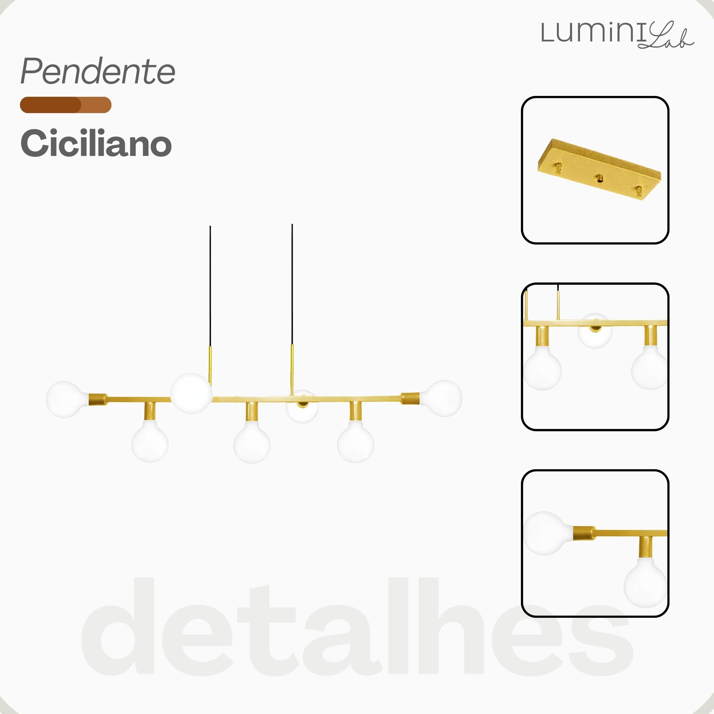 Pendente Ciciliano Aluminio Teto E27 7 Luzes Lumini Lab