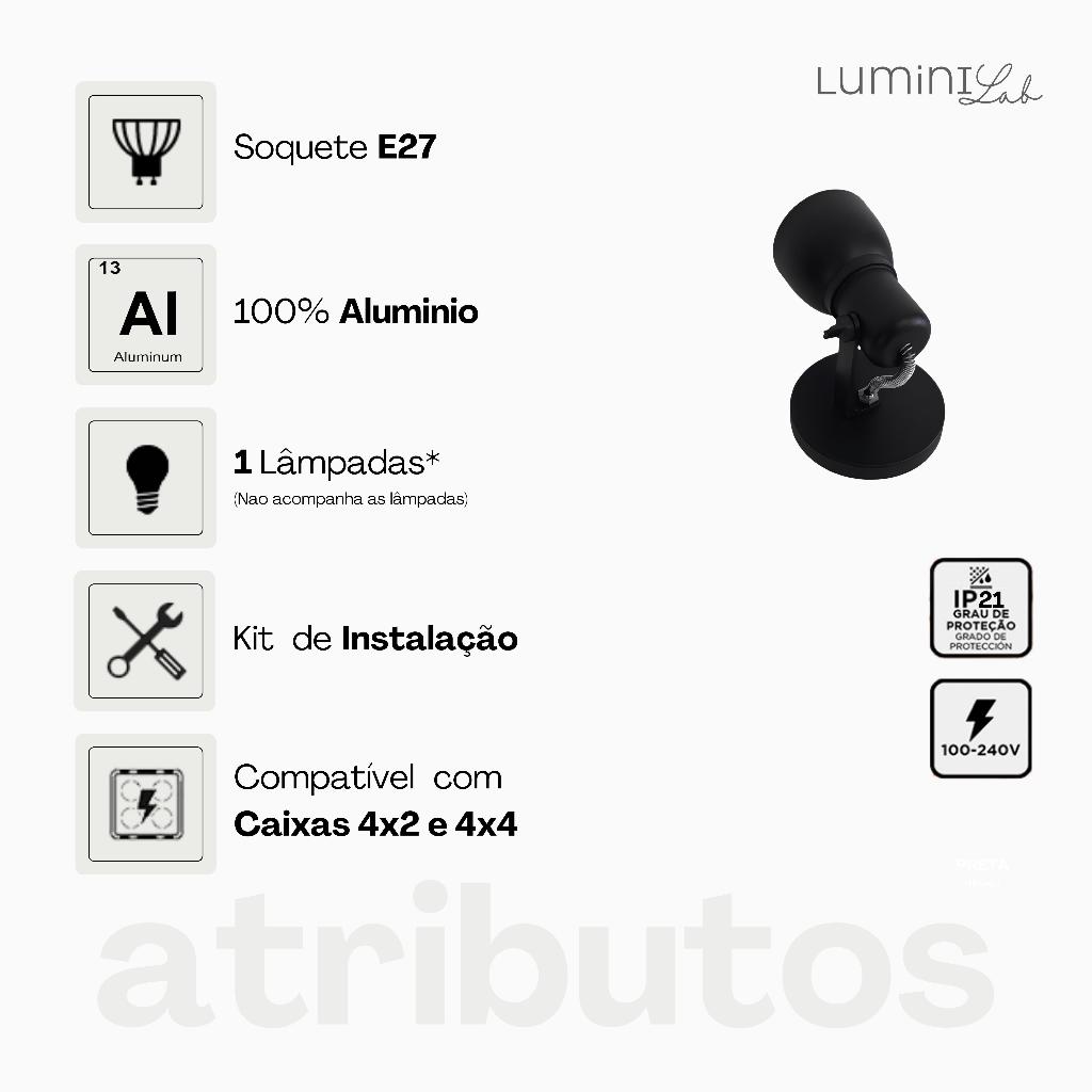 Spot Light Aluminio Teto E27 1 Luz Lumini Lab