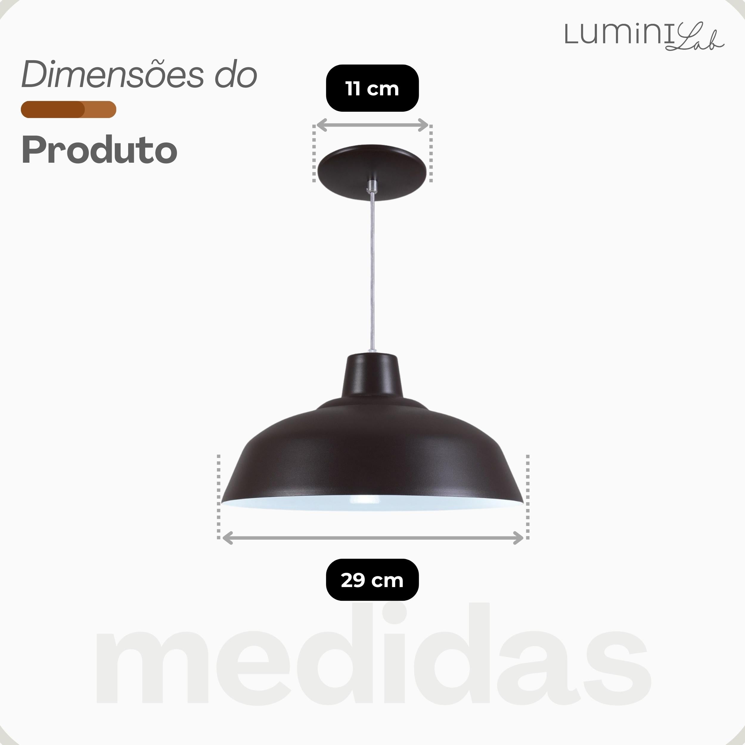 Pendente Retro Aluminio Teto Cabo 1 metro 1 Luz E27 Bivolt Lumini Lab