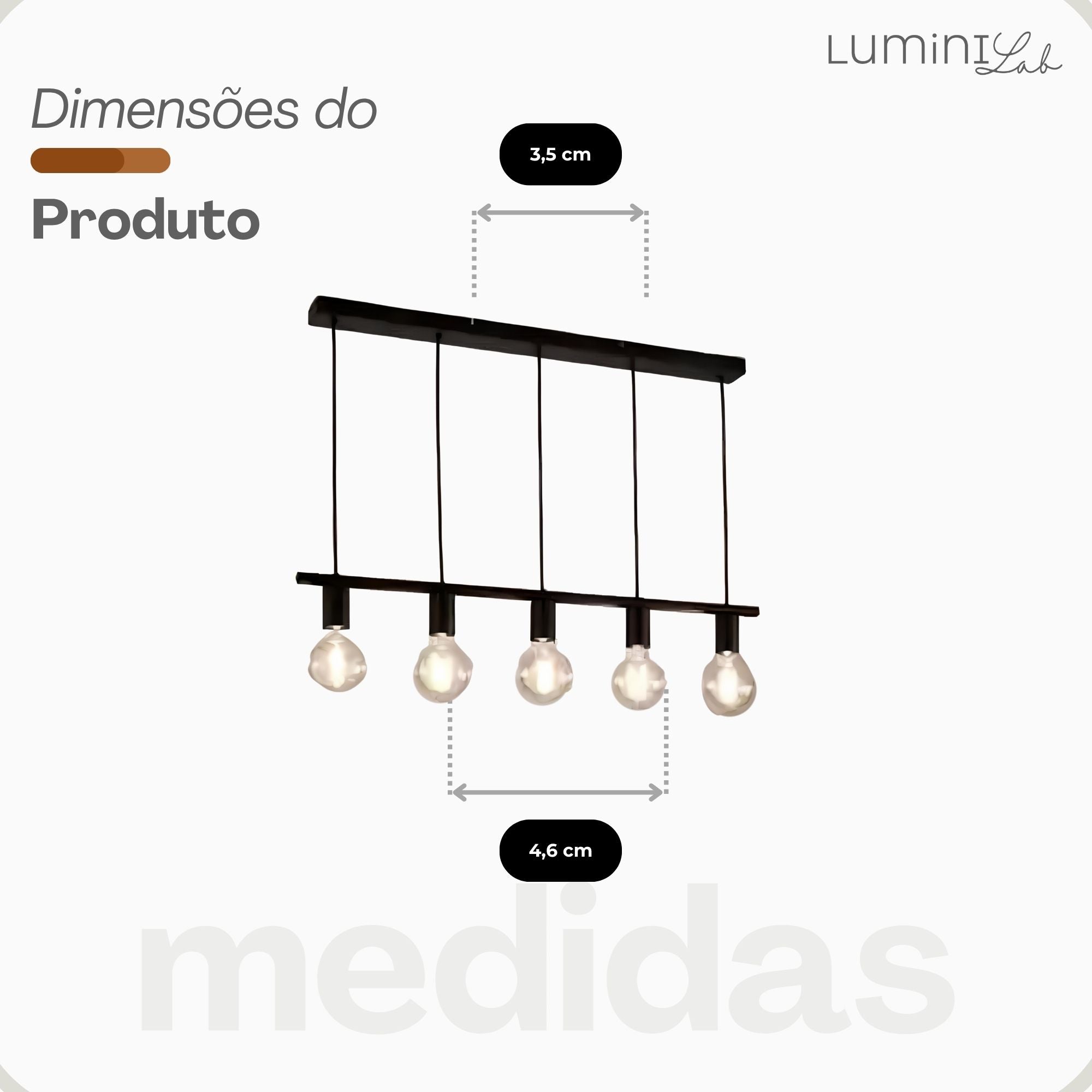 Pendente Koppla Aluminio Teto Cabo 1 metro 5 Luzes E27 Bivolt Lumini Lab