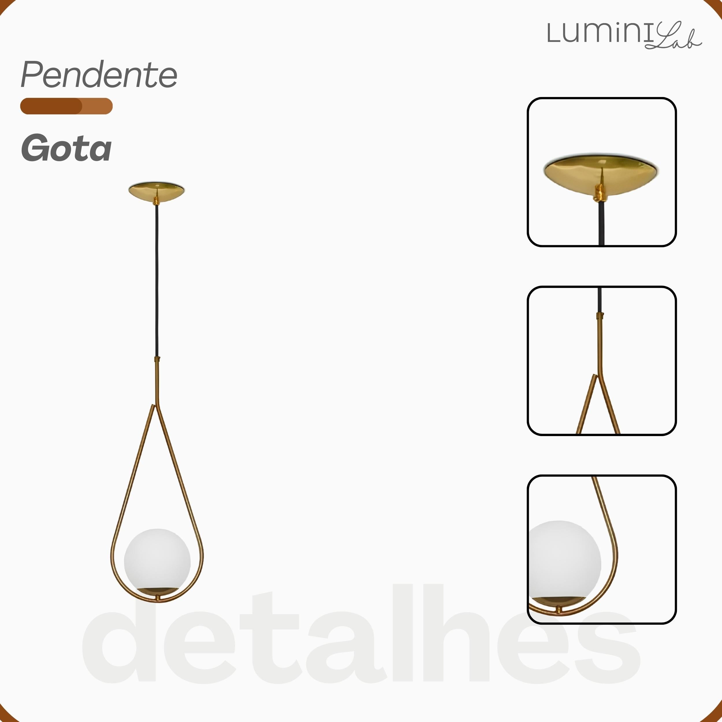 Pendente Gota Aluminio Teto Cabo 1 metro 1 Luz G9 D15 Bivolt Lumini Lab