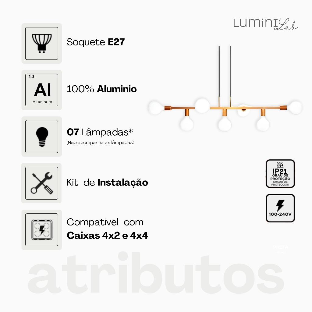 Pendente Rubis Aluminio Teto E27 7 Luzes Lumini Lab