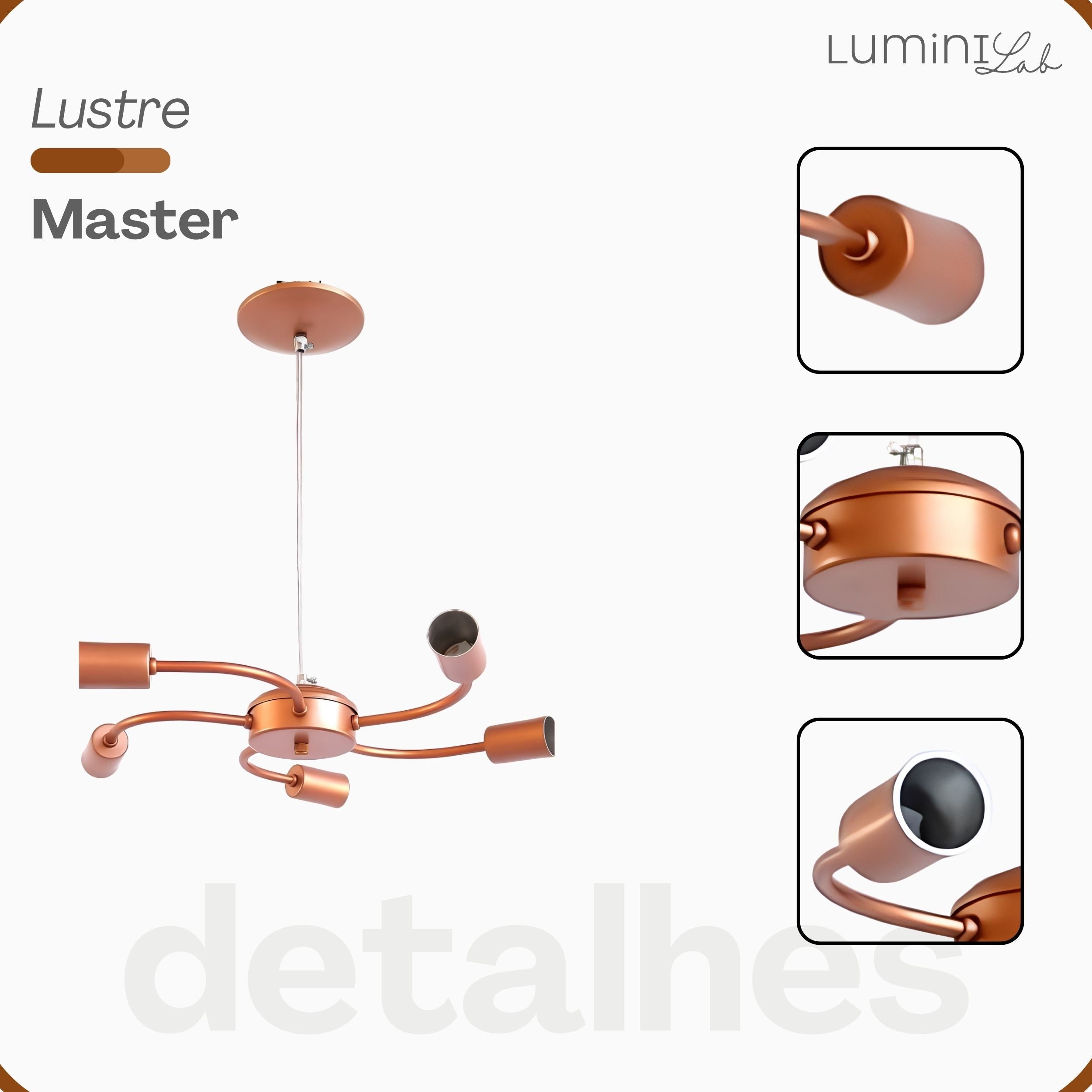 Pendente Master Aluminio Teto Cabo 1 metro 5 Luzes E27 Bivolt Lumini Lab