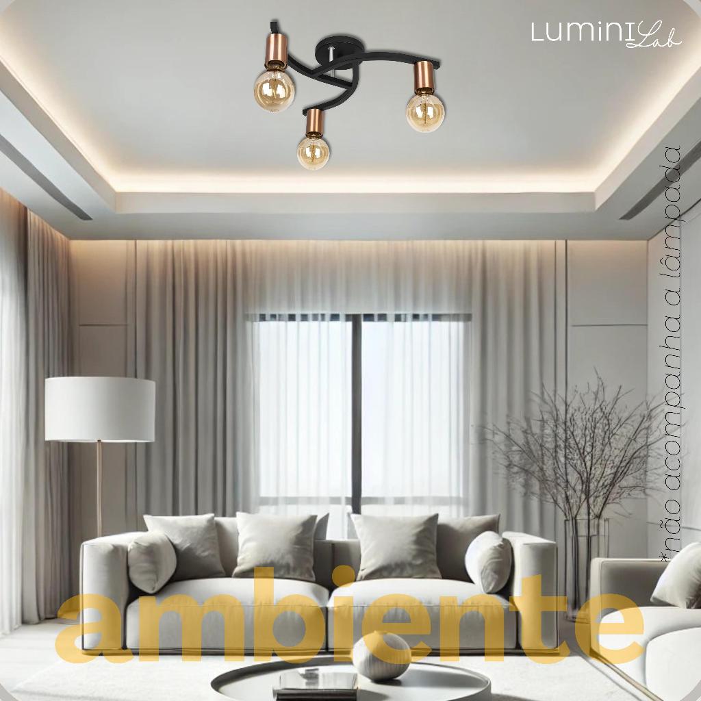 Plafon Marrakesh Aluminio Teto E27 3 Luzes Lumini Lab