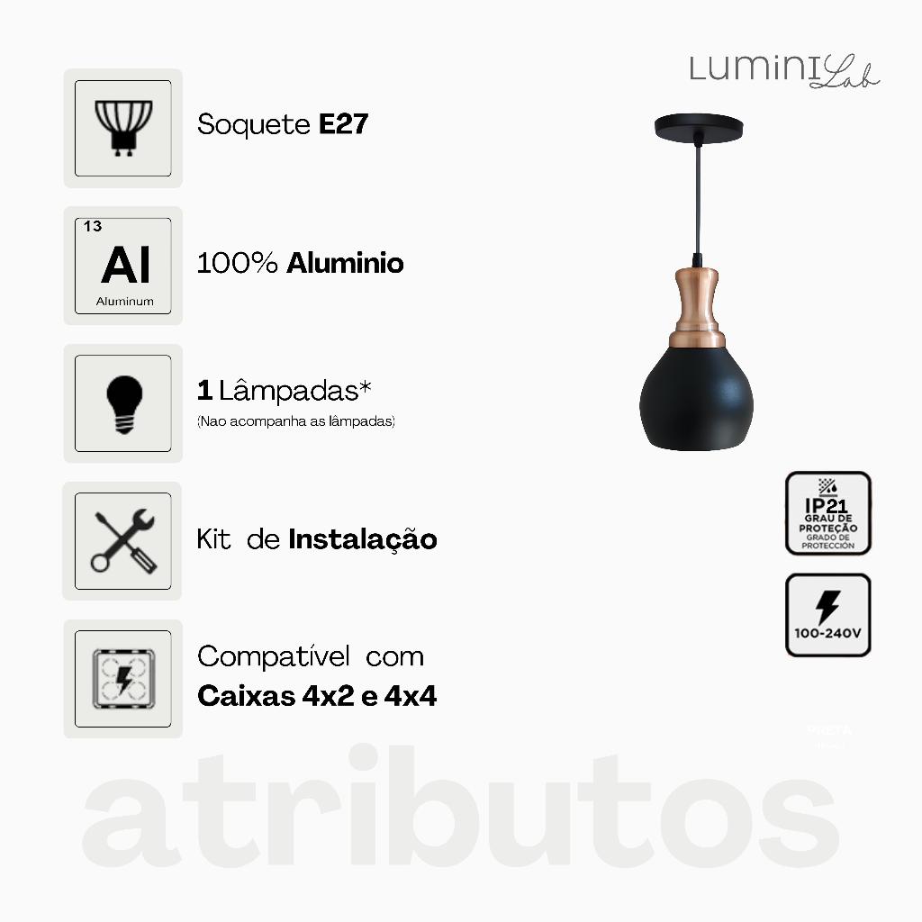 Pendente Tulipa Aluminio Teto E27 1 Luz Lumini Lab