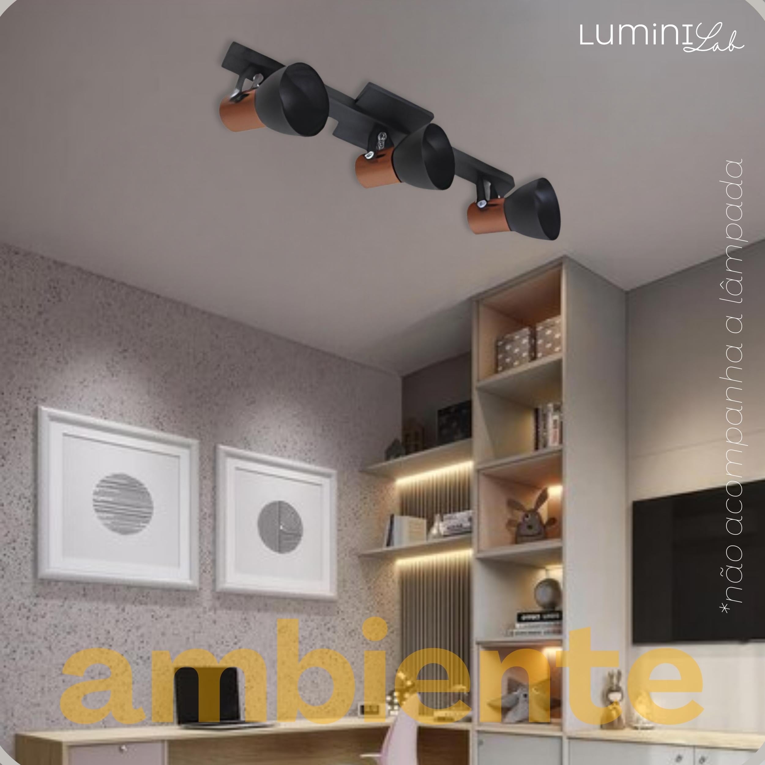 Spot Trilho Cone Aluminio 3 Lâmpadas E27 Lumini Lab