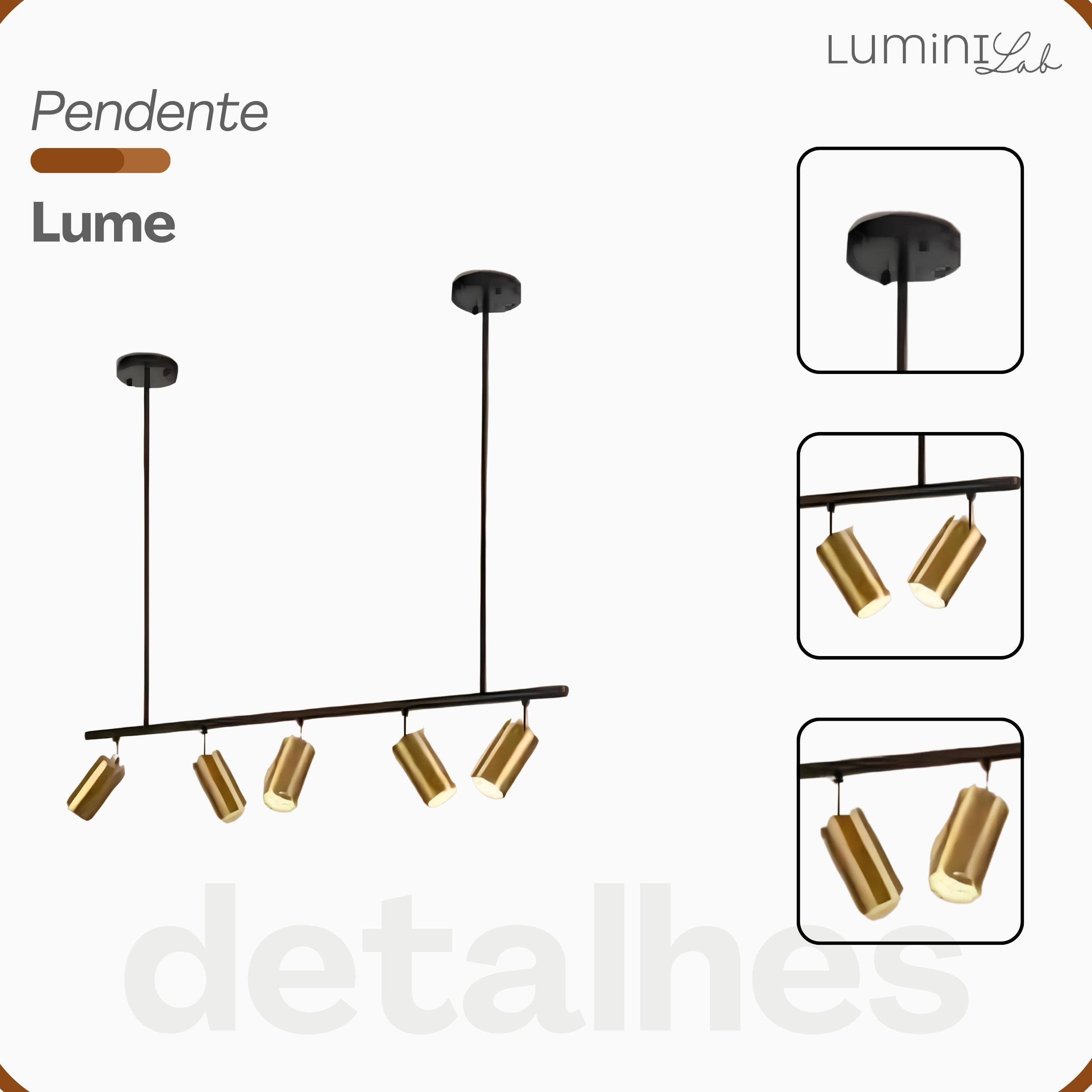 Pendente Lume Aluminio Teto Cabo 1 metro 5 Luzes E27 Bivolt Lumini Lab