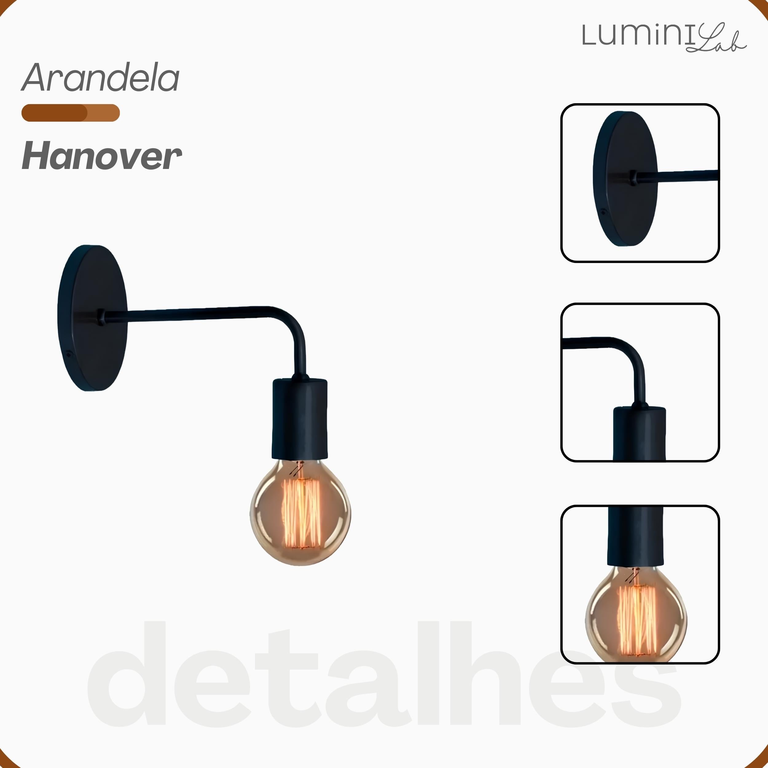 Arandela Hanover Aluminio Parede 1 Luz E27 Bivolt Lumini Lab