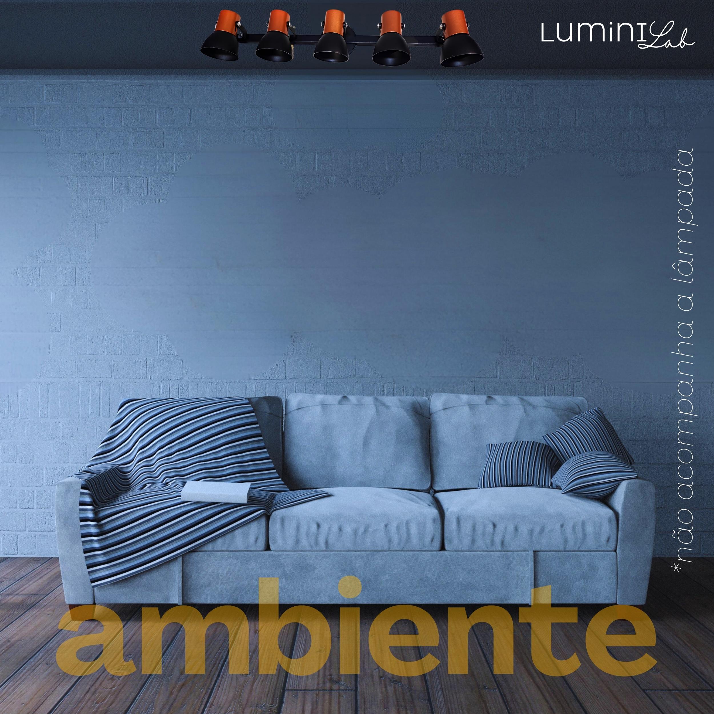 Spot Trilho Light Aluminio Teto E27 5 Luzes Lumini Lab