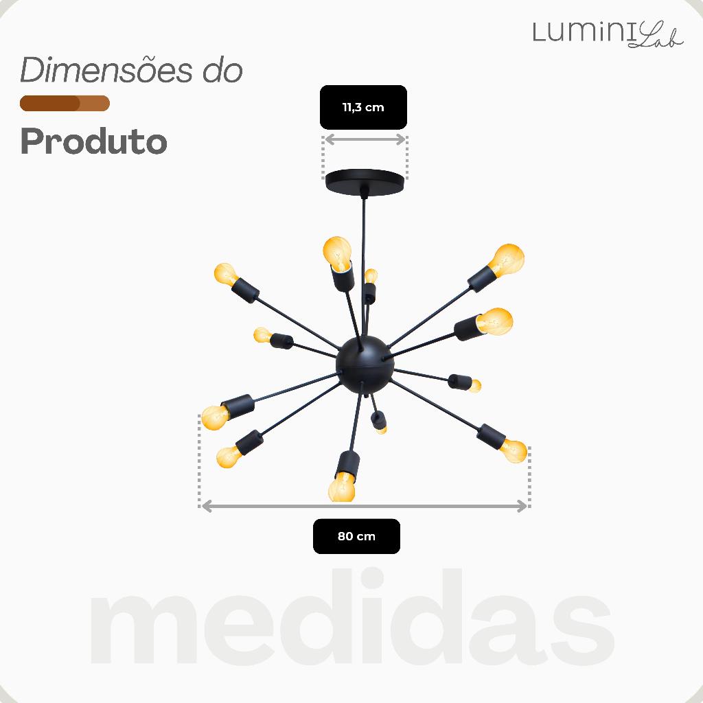 Pendente Sputnik Aluminio Teto E27 12 Luzes Lumini Lab