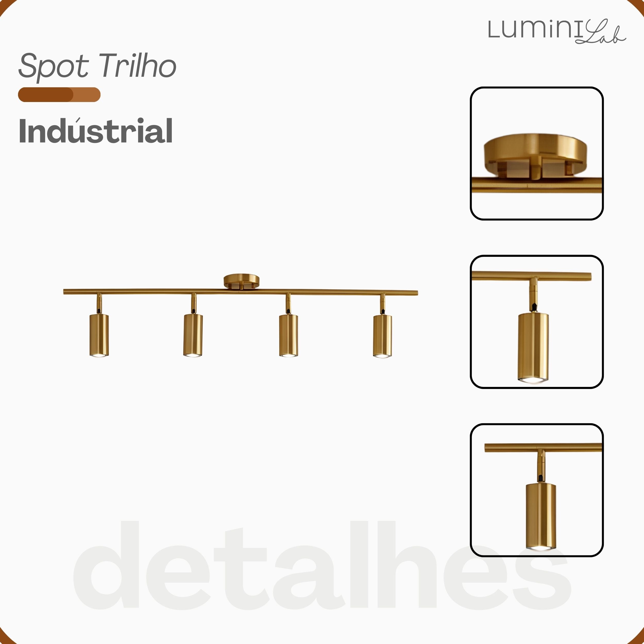 Spot Trilho Industrial Aluminio Teto 4 Luzes GU10 Bivolt Lumini Lab
