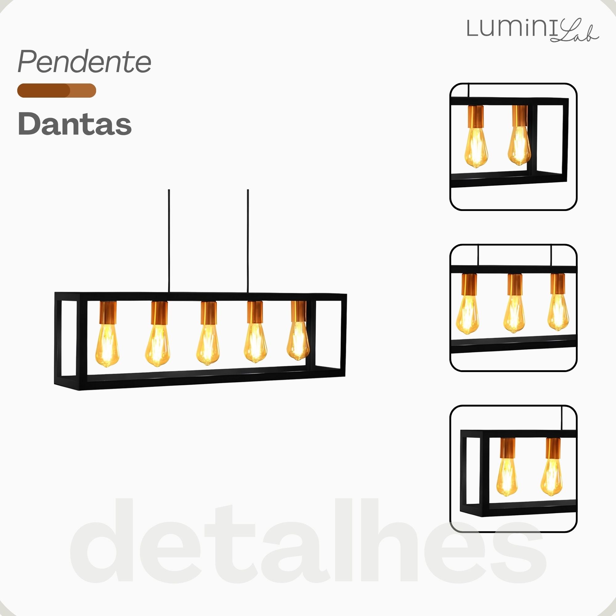 Pendente Dantas Aluminio Teto E27 5 Luzes Lumini Lab