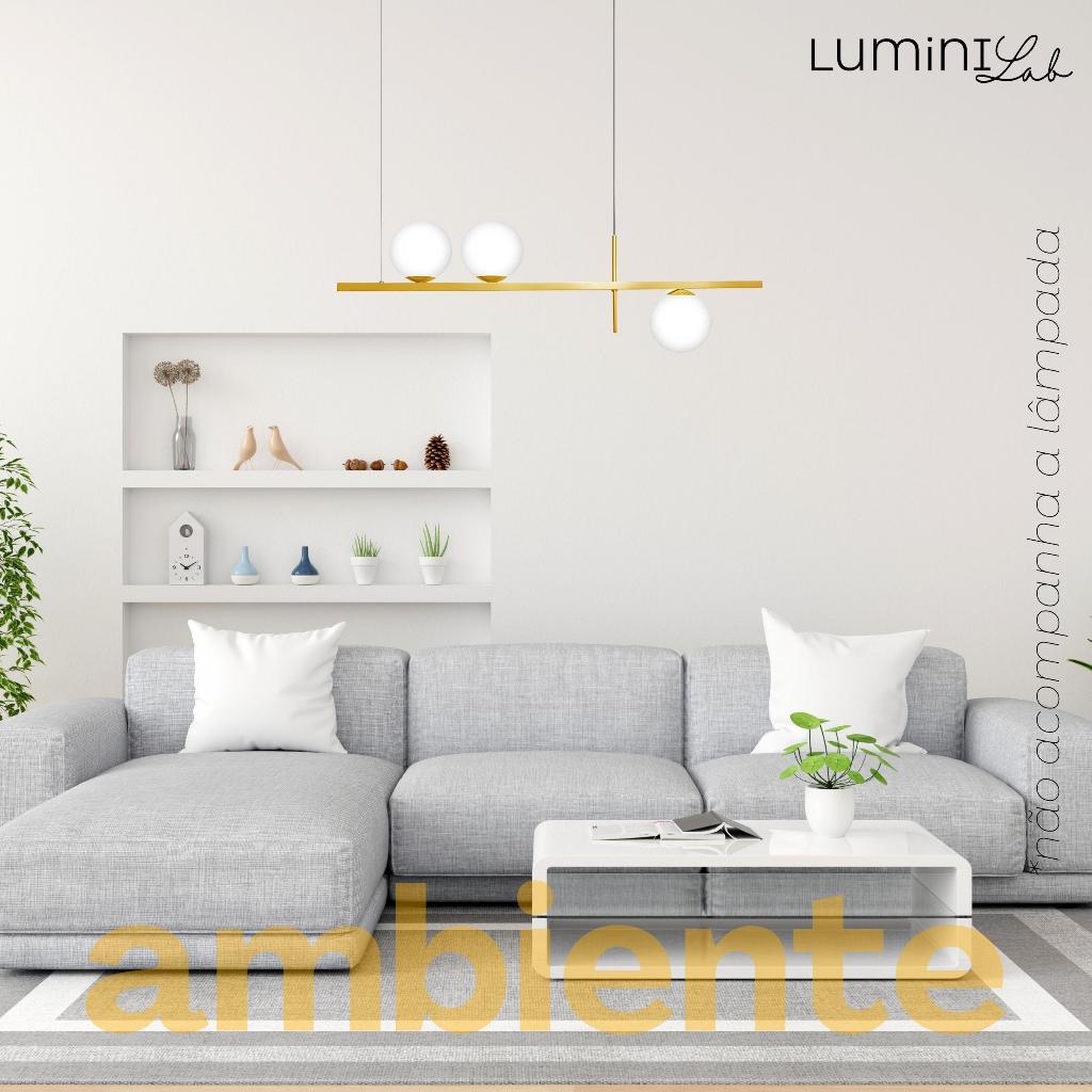 Pendente Linea Aluminio Teto Cabo 1 metro 3 Luzes G9 D12 Bivolt Lumini Lab
