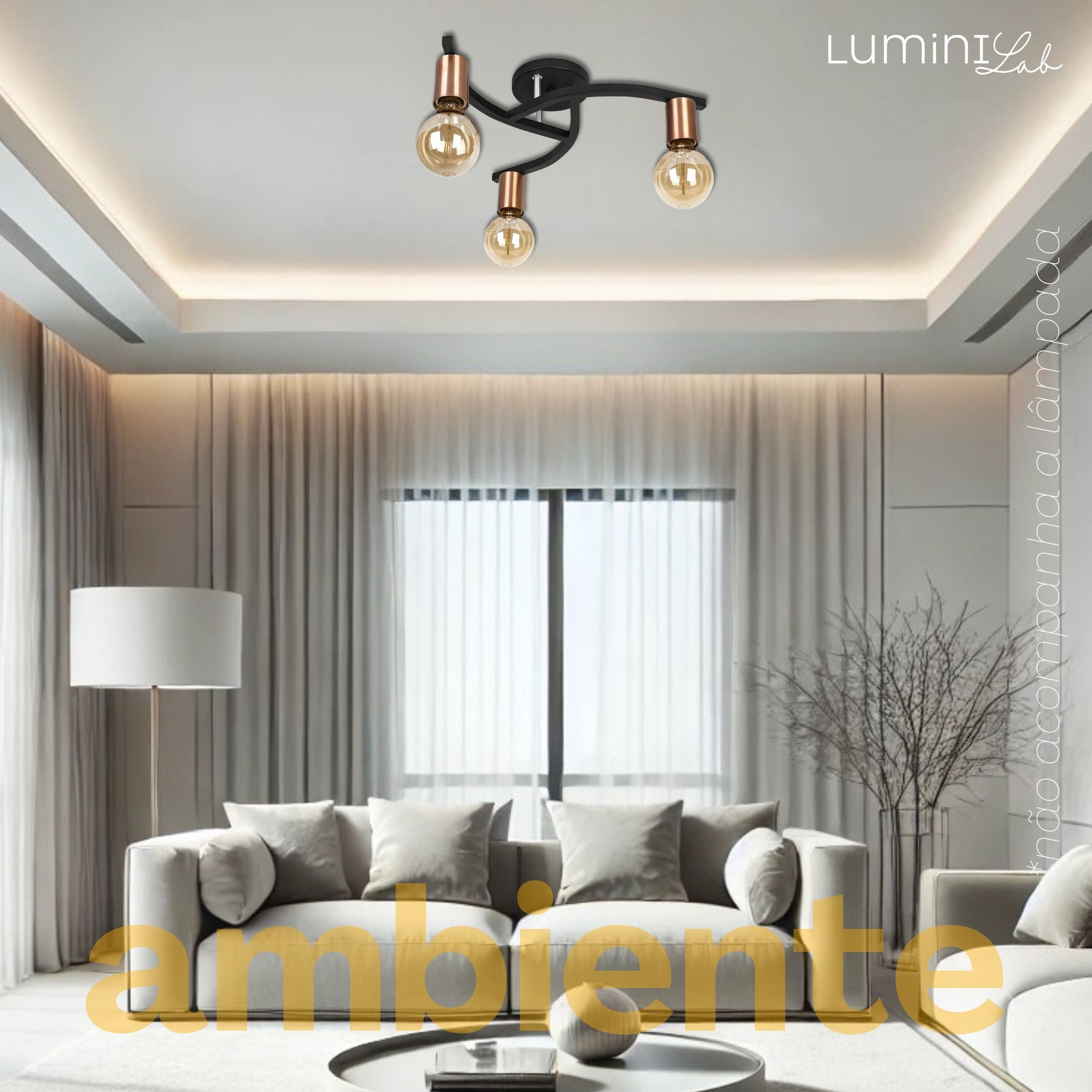 Plafon Marrakesh Aluminio Teto E27 3 Luzes Lumini Lab