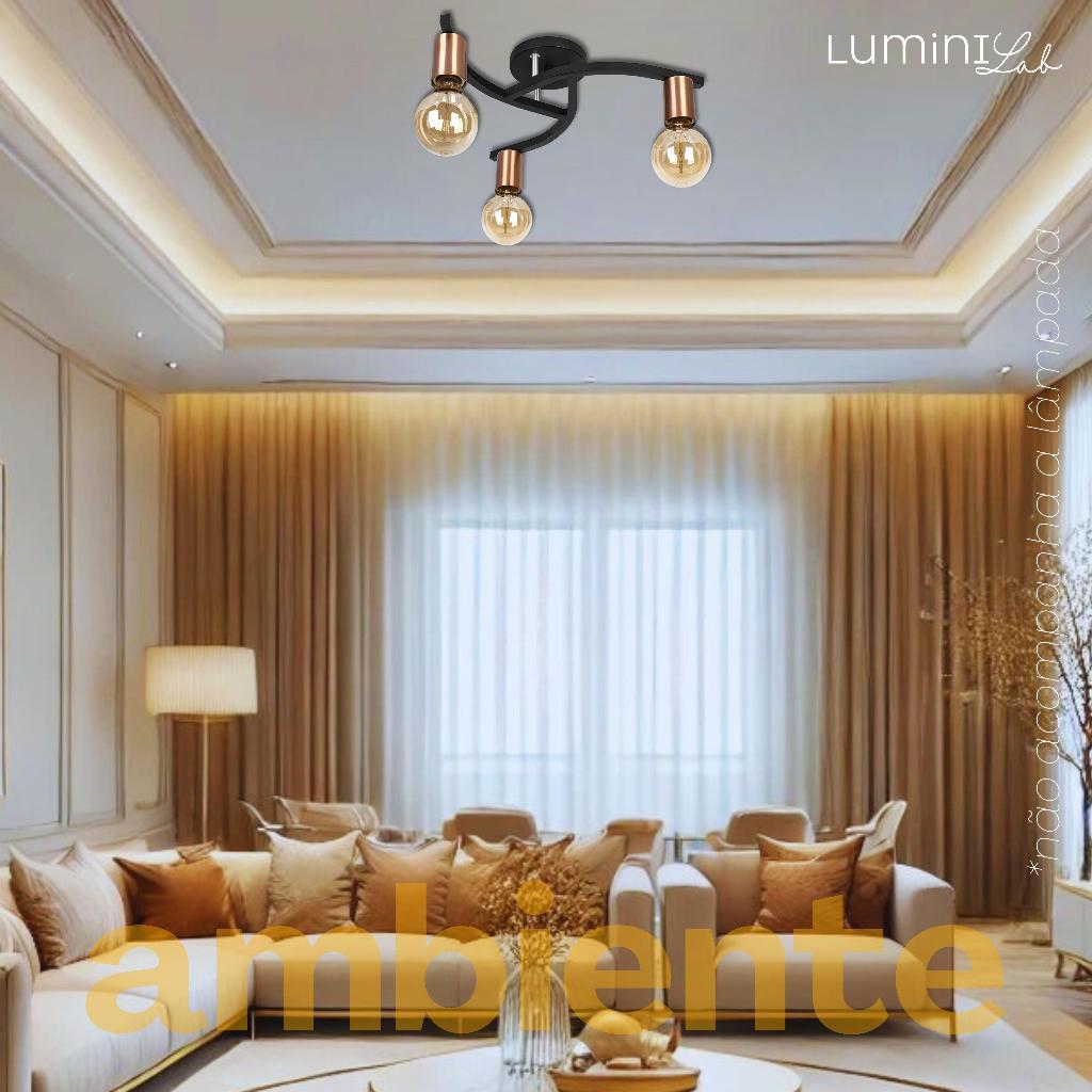 Plafon Marrakesh Aluminio Teto E27 3 Luzes Lumini Lab