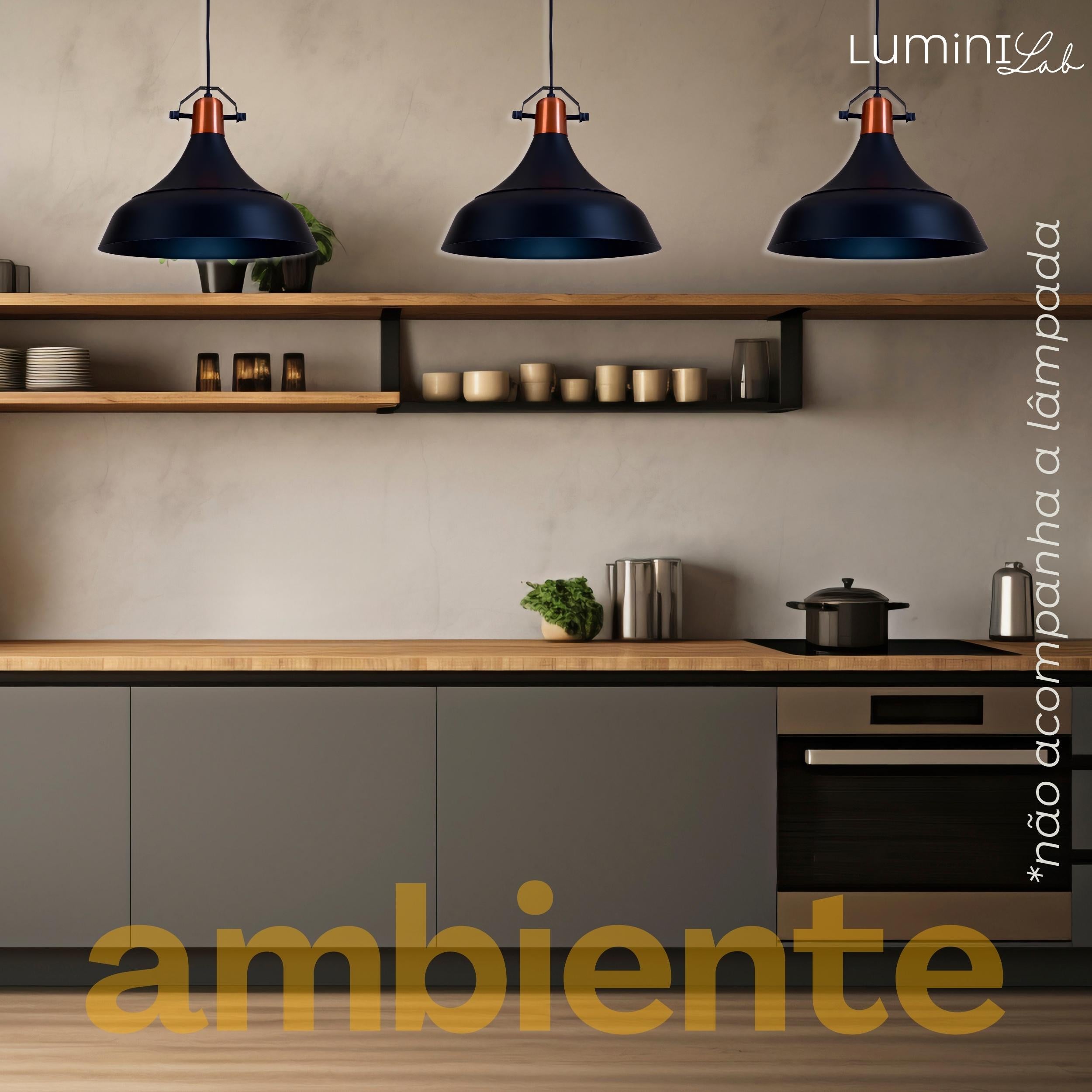 Pendente Vintage Retro Aluminio Teto E27 1 Luz Lumini Lab