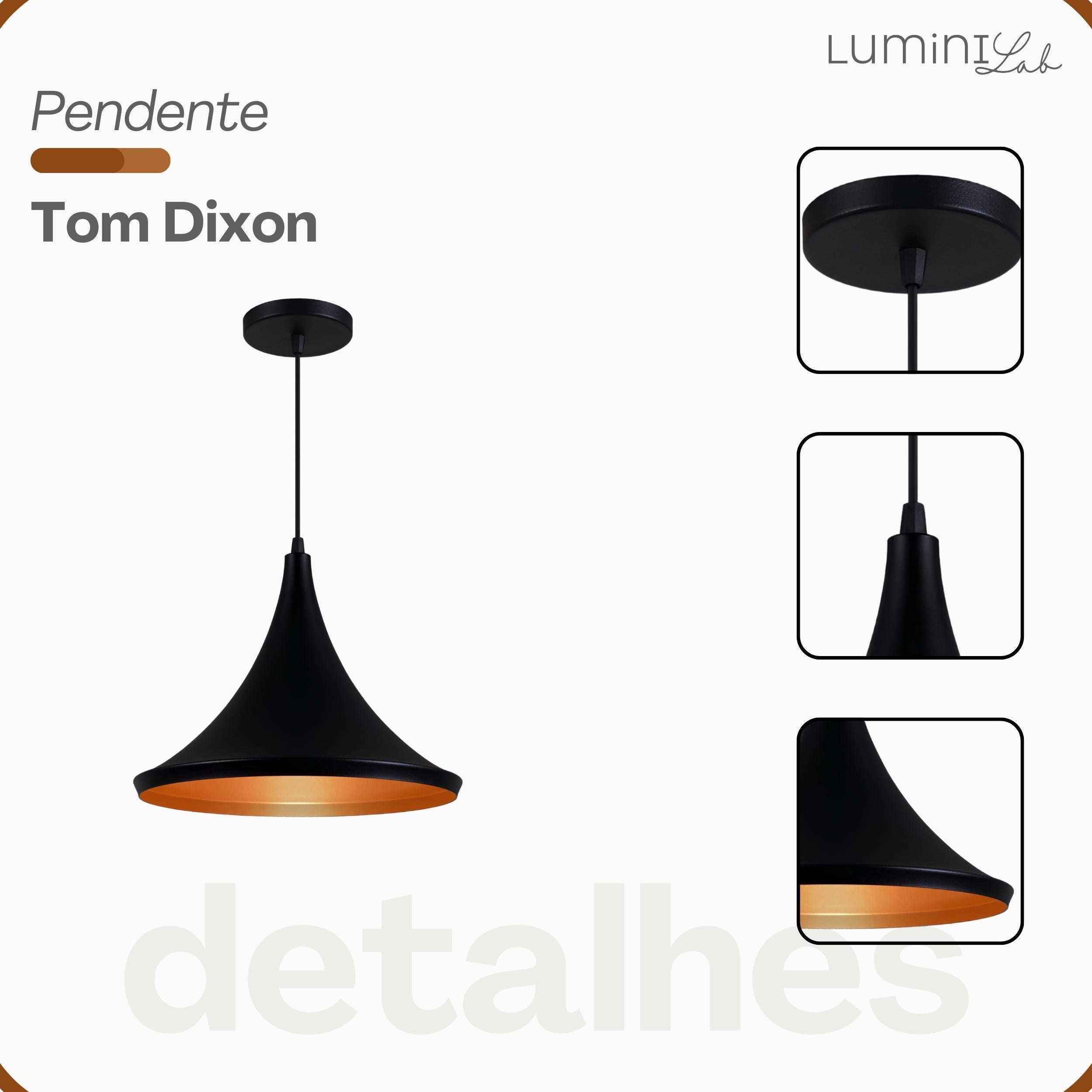 Pendente Tom Dixon Miami Aluminio Teto Cabo 1 metro 1 Luz E27 Bivolt Lumini Lab