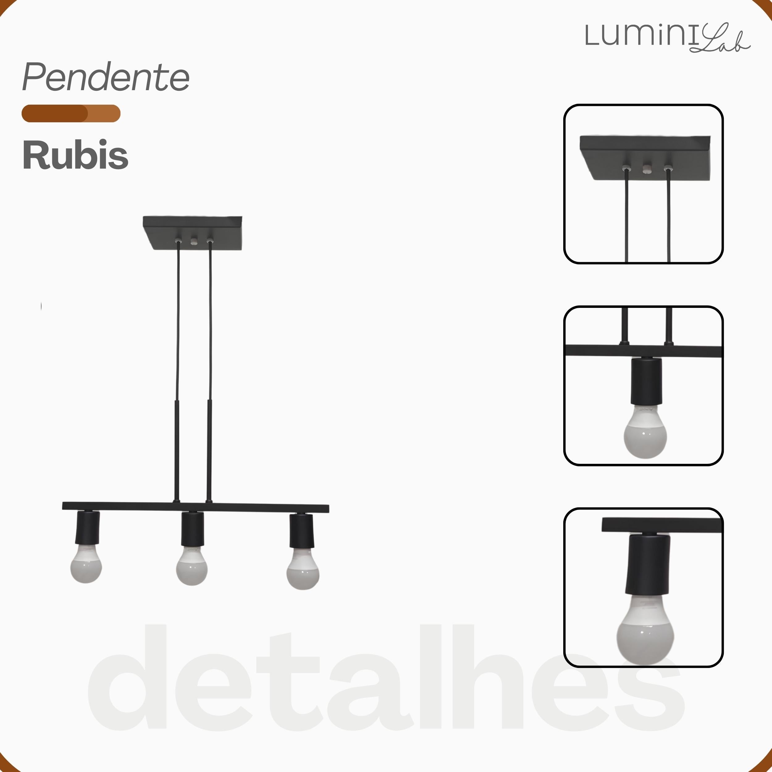 Pendente Rubis Aluminio Teto E27 3 Luzes Lumini Lab