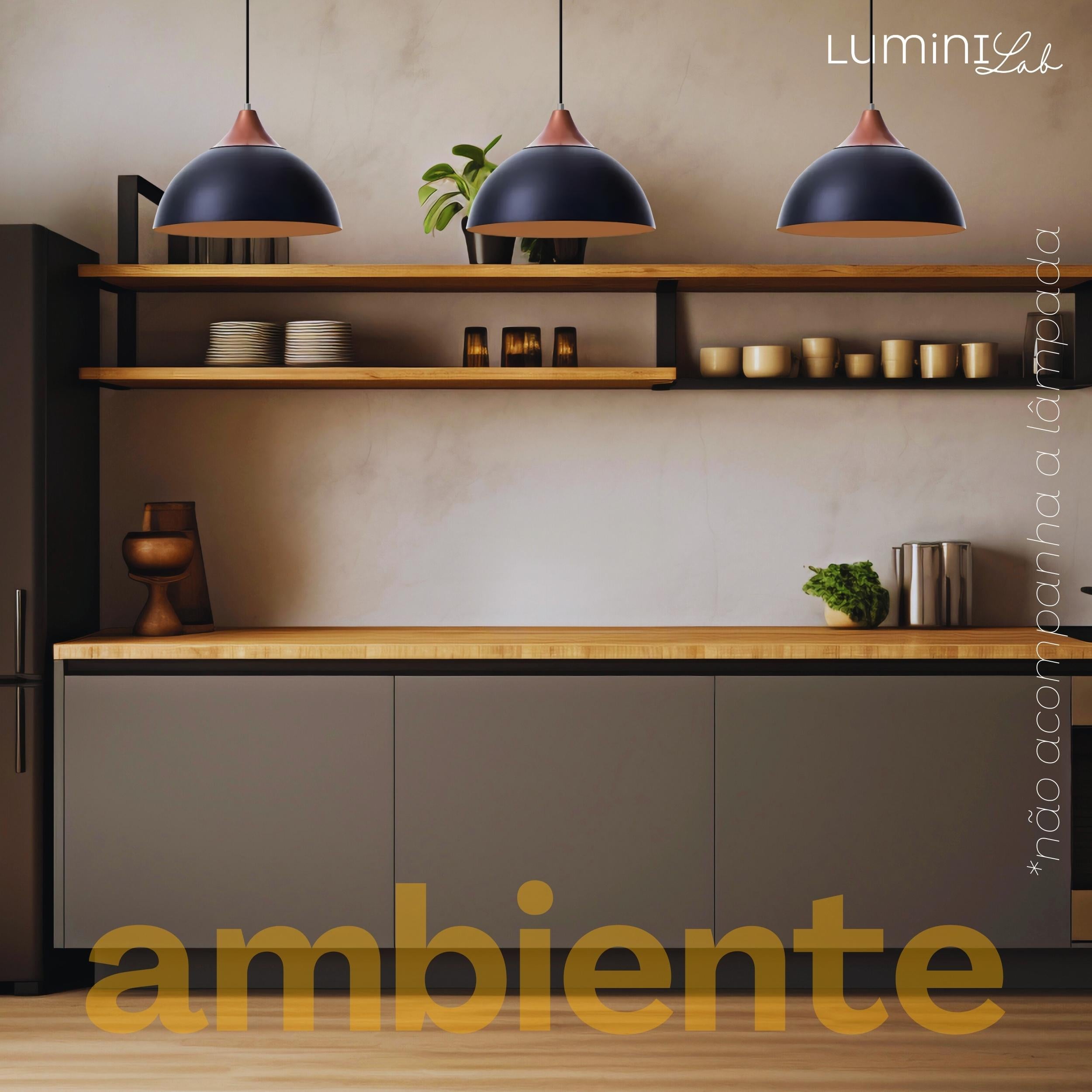 Pendente Industrial Roma Aluminio Teto Cabo 1 metro 1 Luz E27 Bivolt Lumini Lab