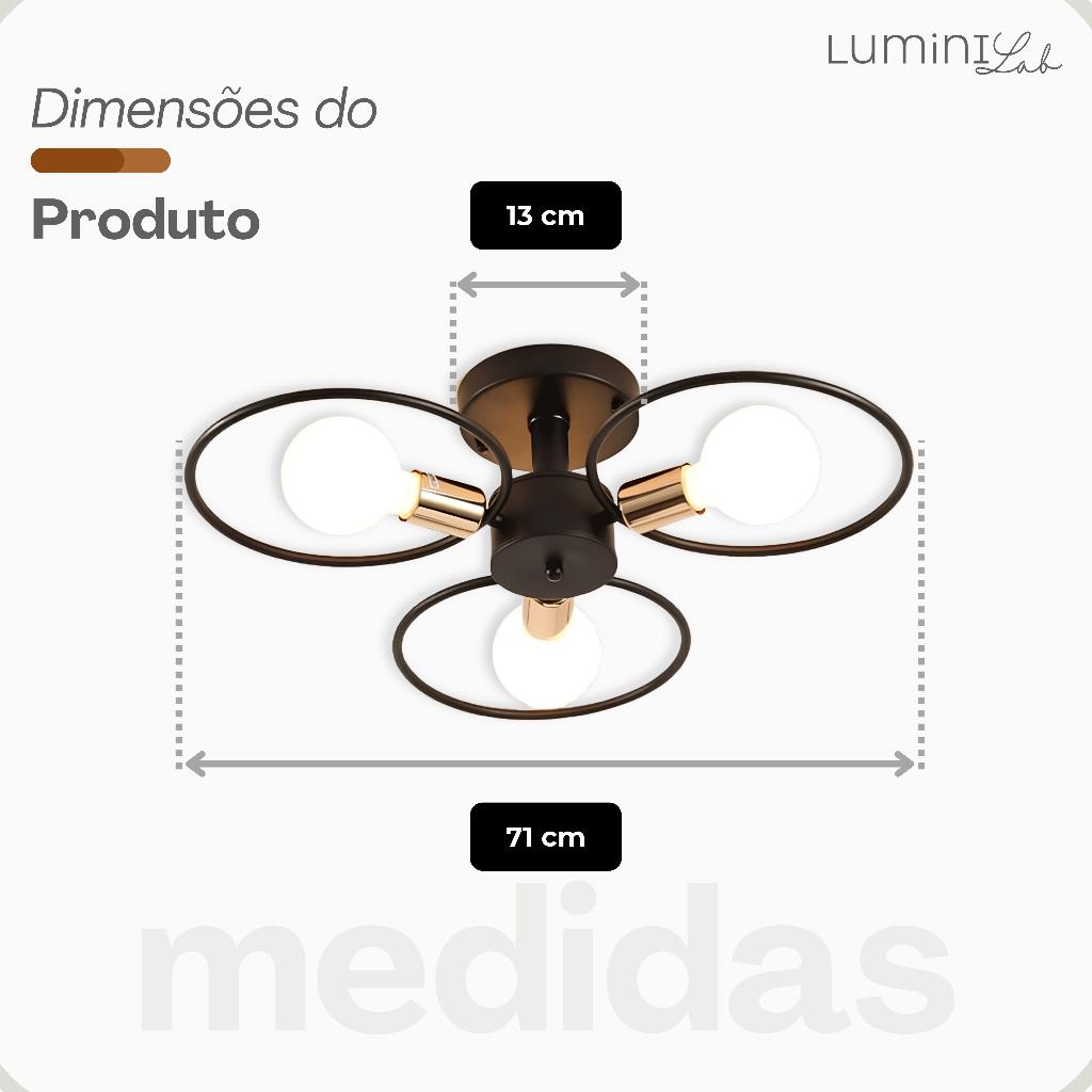 Plafon Tres Arcos Aluminio Teto E27 3 Luzes Lumini Lab