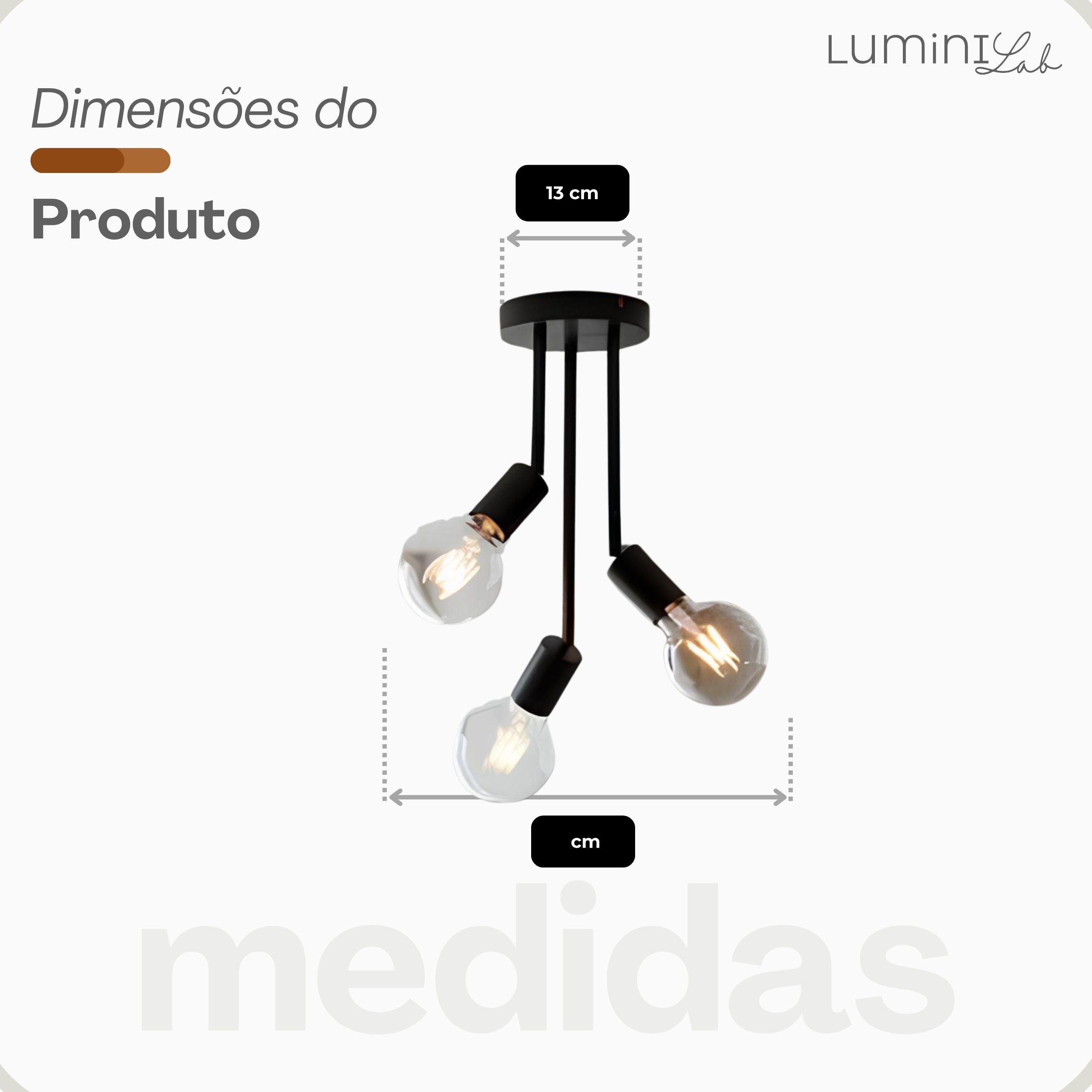 Plafon Koppla Aluminio Teto 3 Luzes E27 Bivolt Lumini Lab