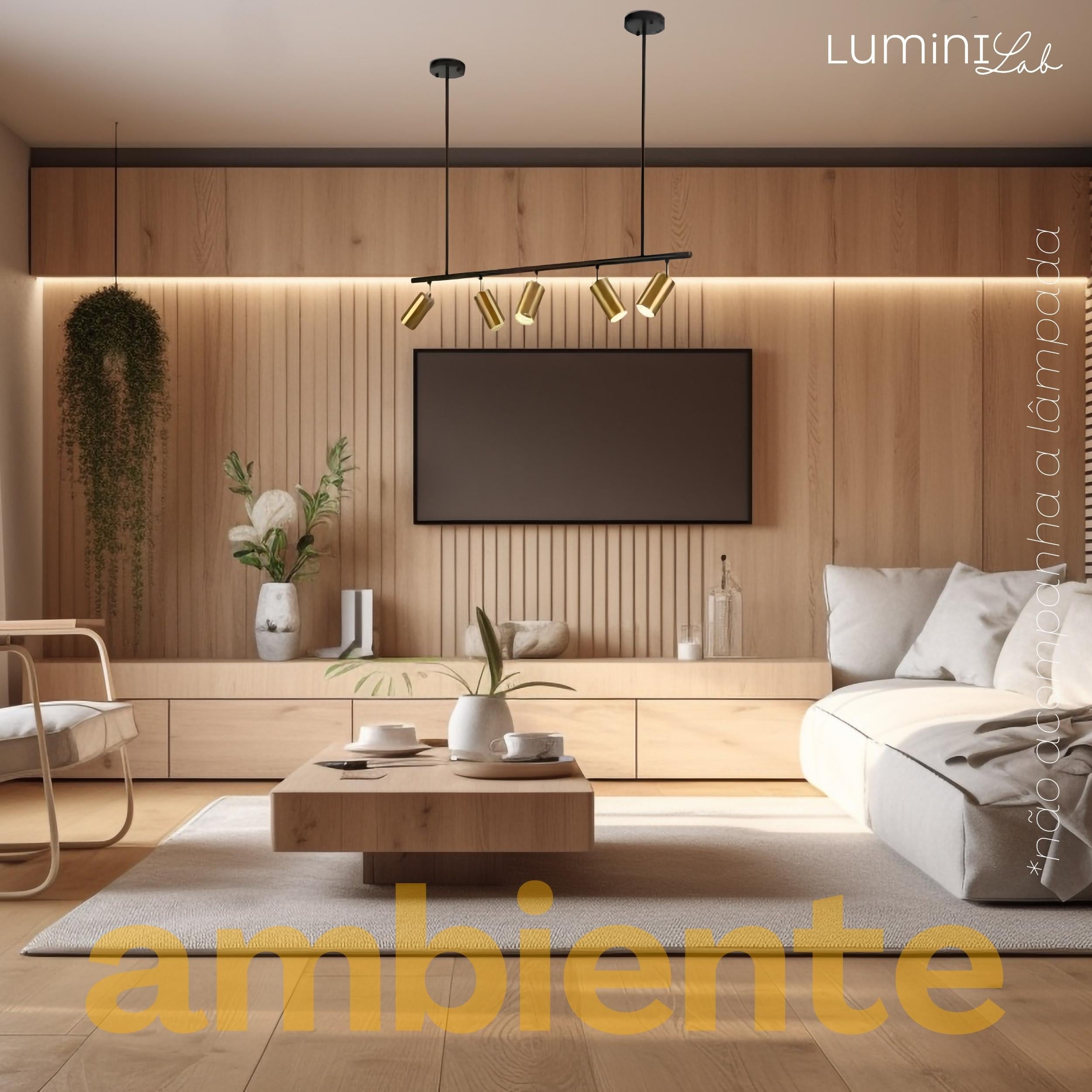 Pendente Lume Aluminio Teto Cabo 1 metro 5 Luzes E27 Bivolt Lumini Lab