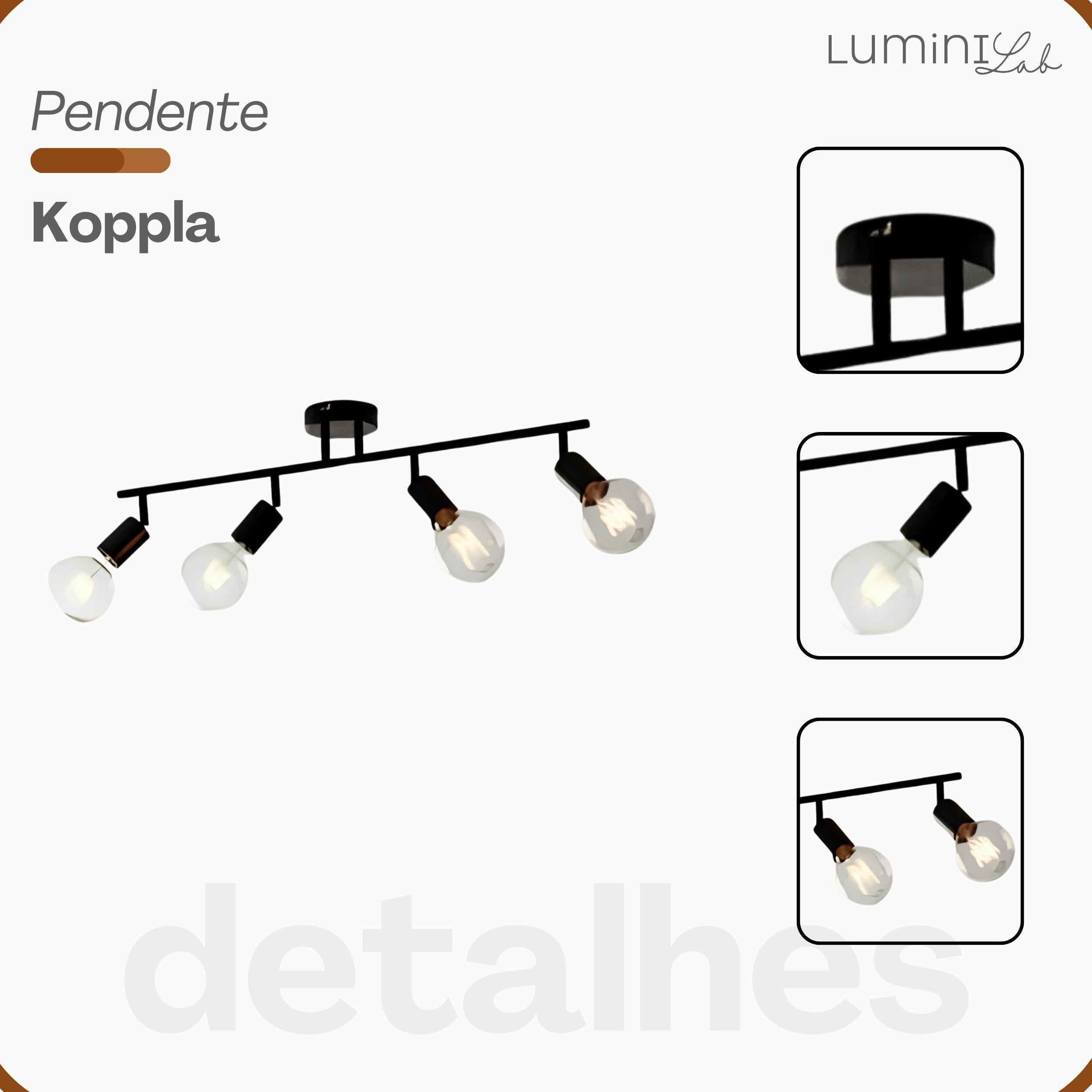 Spot Trilho Koppla Aluminio Teto E27 4 Luzes Lumini Lab