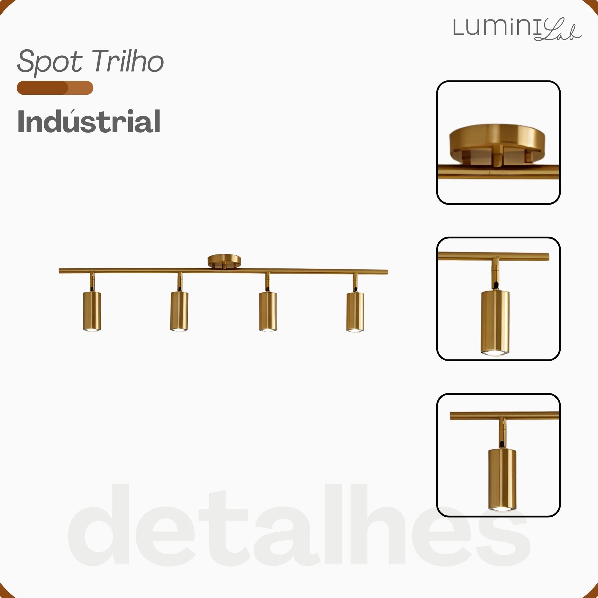 Spot Trilho Industrial Aluminio Teto 4 Luzes GU10 Bivolt Lumini Lab