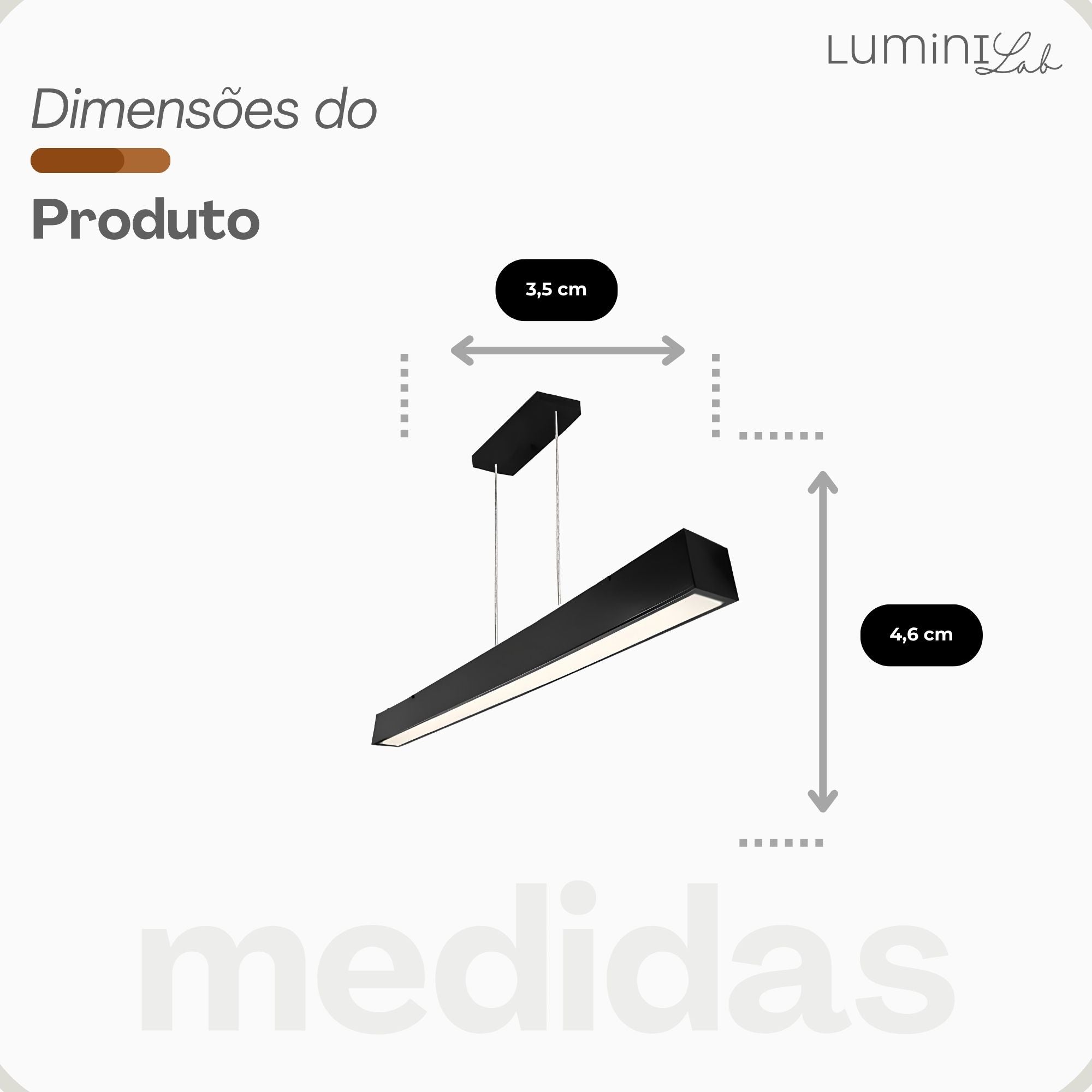 Pendente Office Aluminio Teto Cabo 1 metro 1 Luz T8 Bivolt Lumini Lab