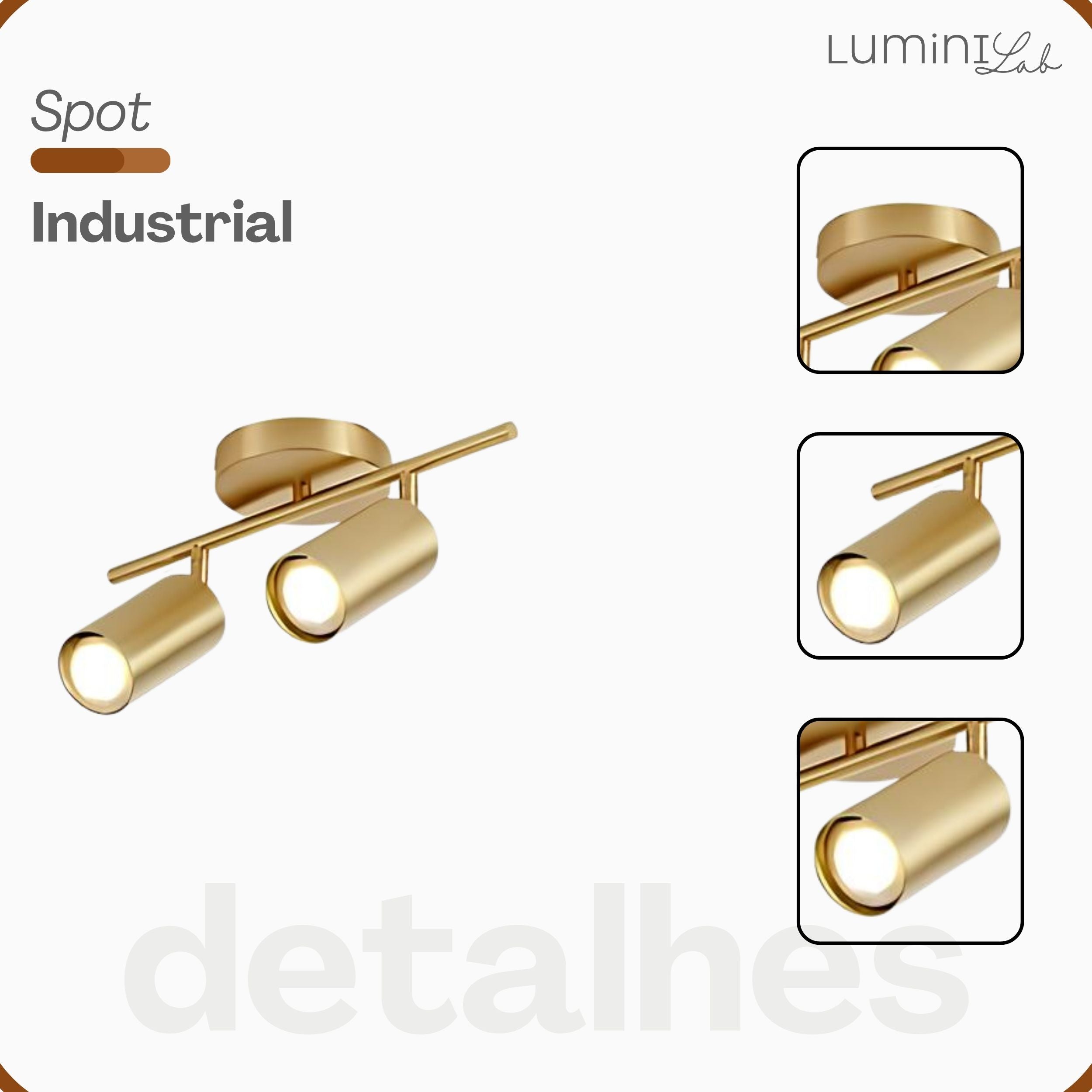 Spot Trilho Industrial Aluminio Teto 2 Luzes GU10 Bivolt Lumini Lab