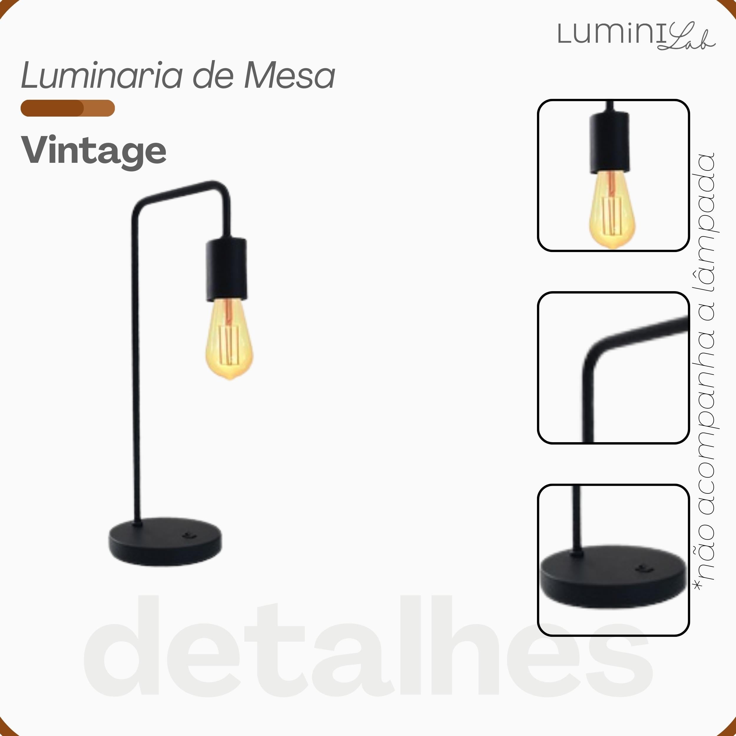 Luminaria de Mesa Vintage Aluminio E27 1 Luz Fixa Lumini Lab
