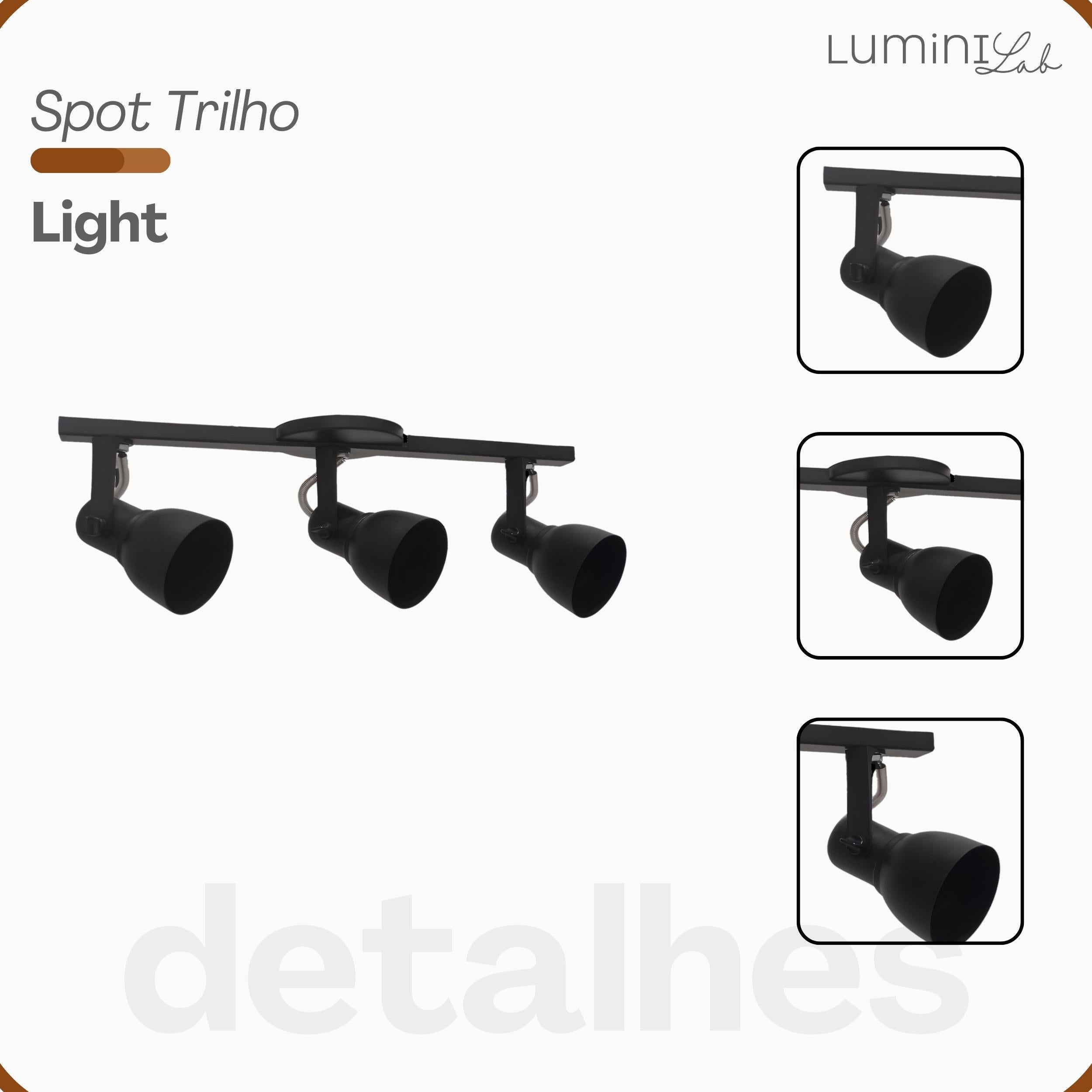 Spot Trilho Light Aluminio Teto E27 3 Luzes Lumini Lab