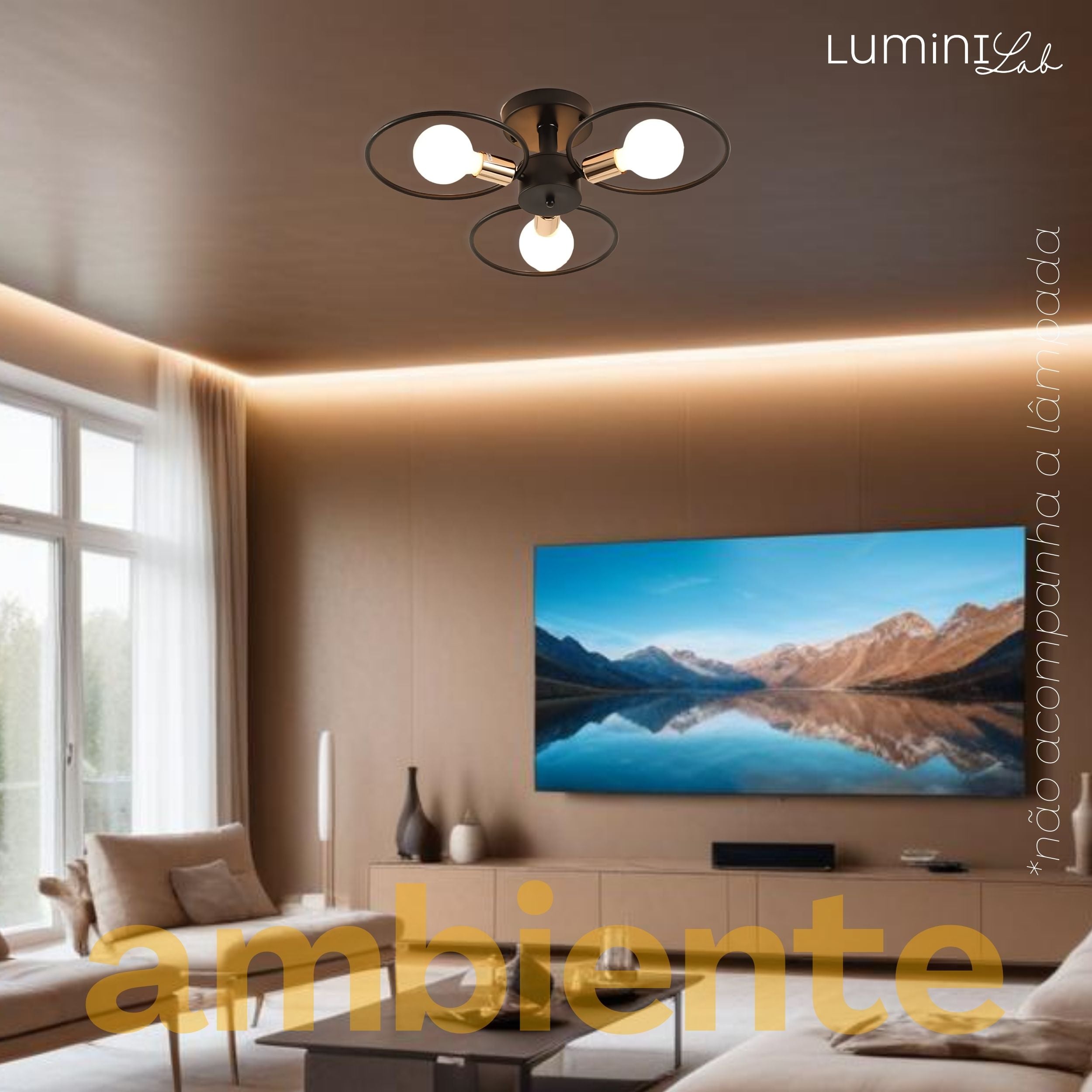 Plafon Tres Arcos Aluminio Teto E27 3 Luzes Lumini Lab