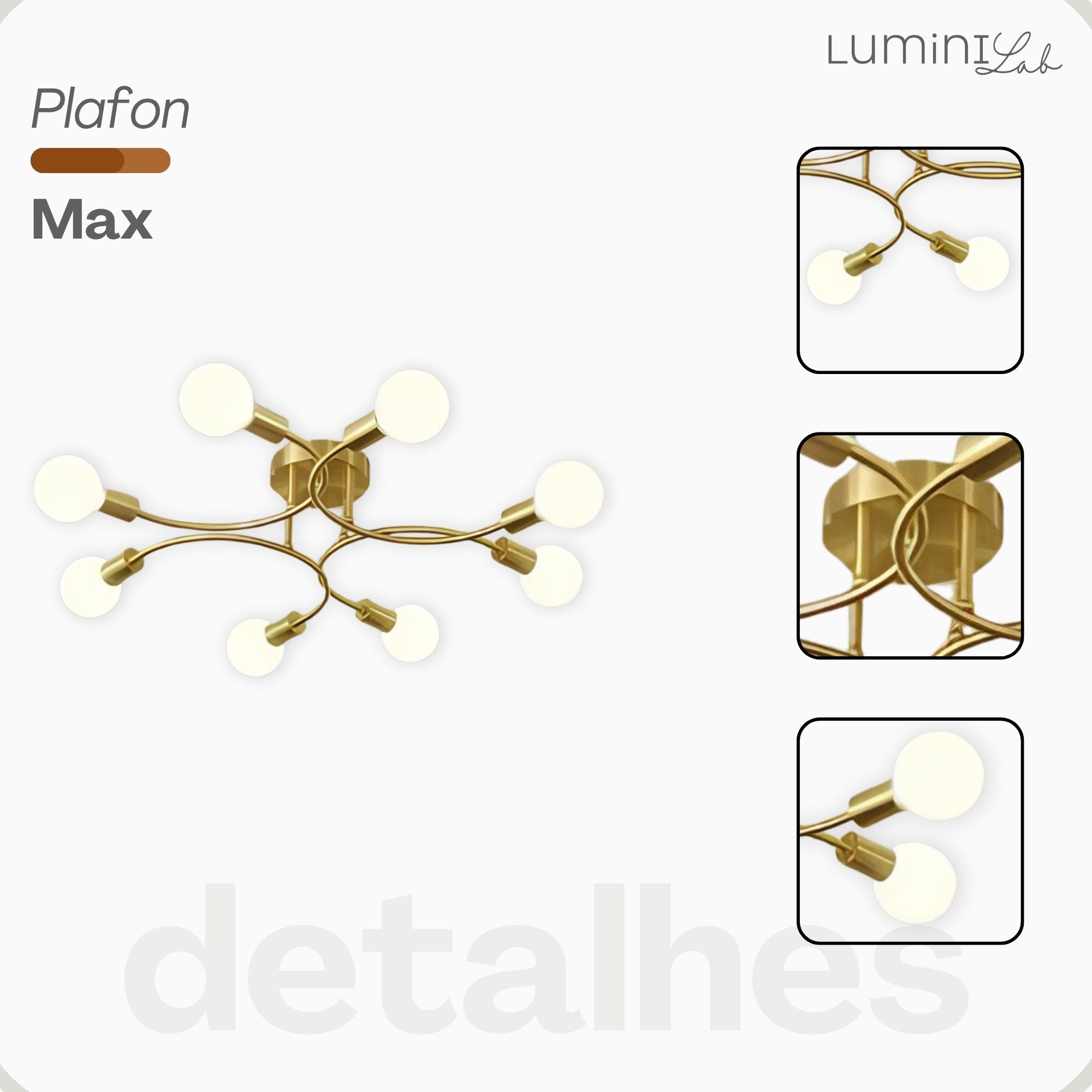 Plafon Max Aluminio Teto E27 8 Luzes Lumini Lab