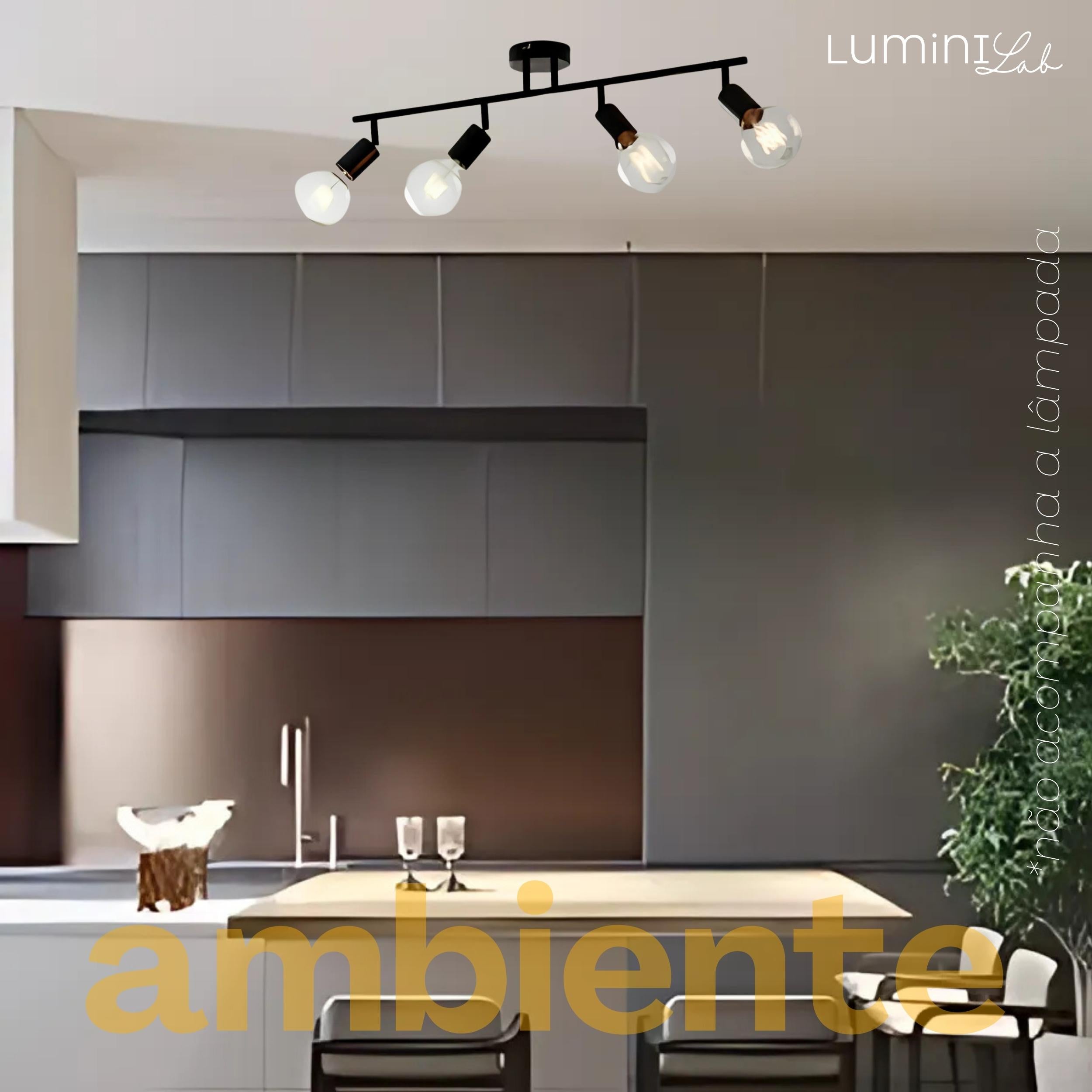 Spot Trilho Koppla Aluminio Teto E27 4 Luzes Lumini Lab