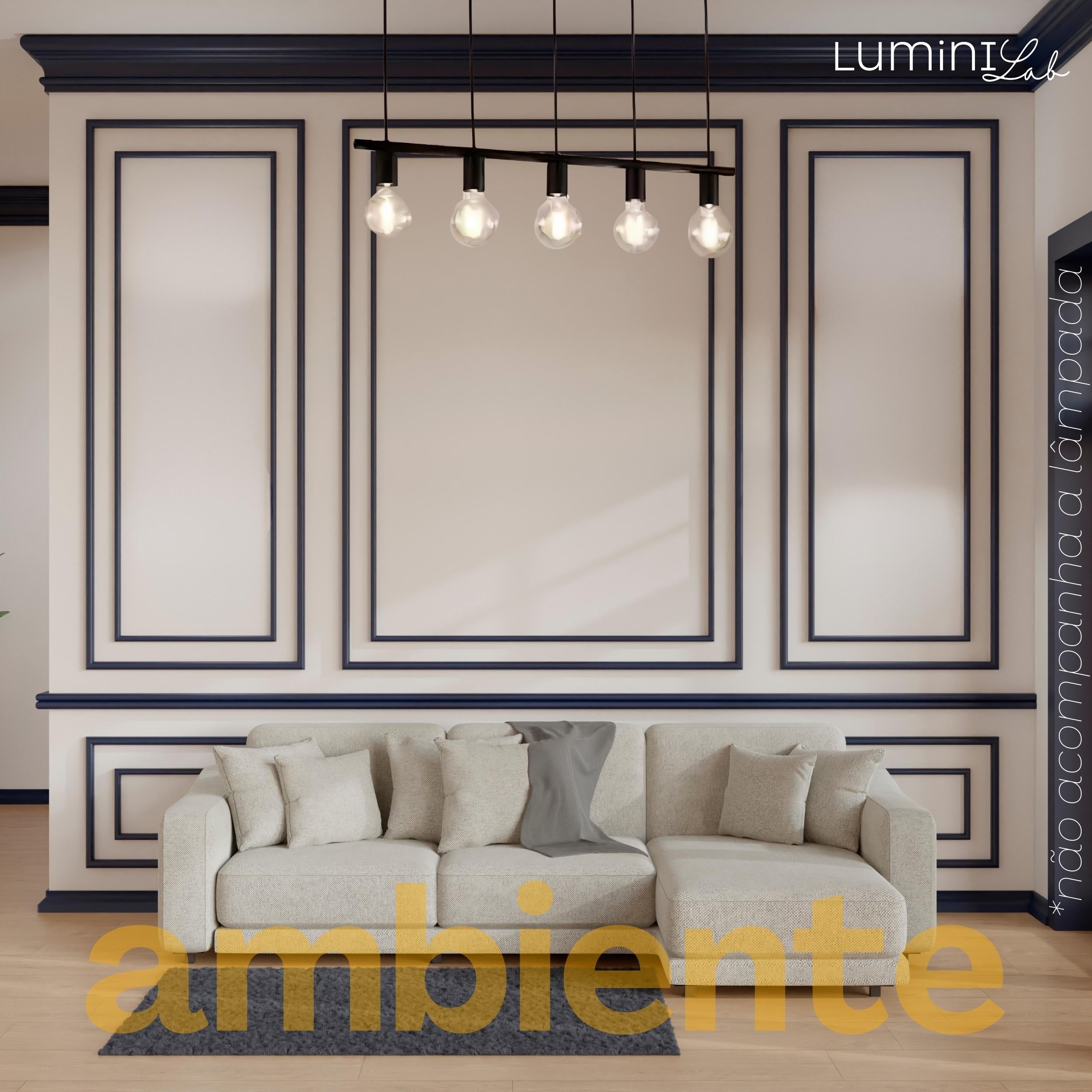 Pendente Koppla Aluminio Teto Cabo 1 metro 5 Luzes E27 Bivolt Lumini Lab